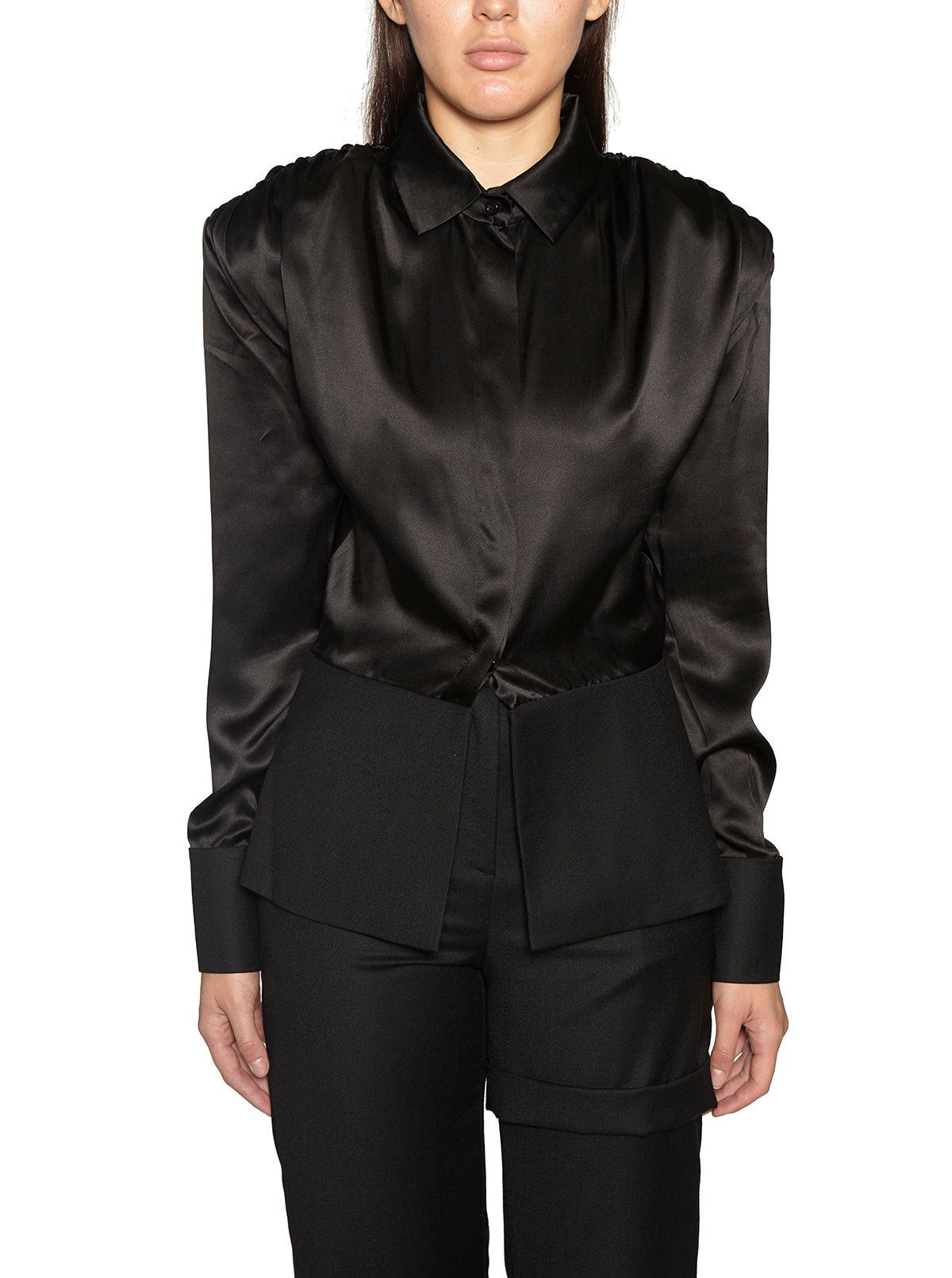 MATERIEL Peplum Silk Shirt with Structured Shoulders - Size M