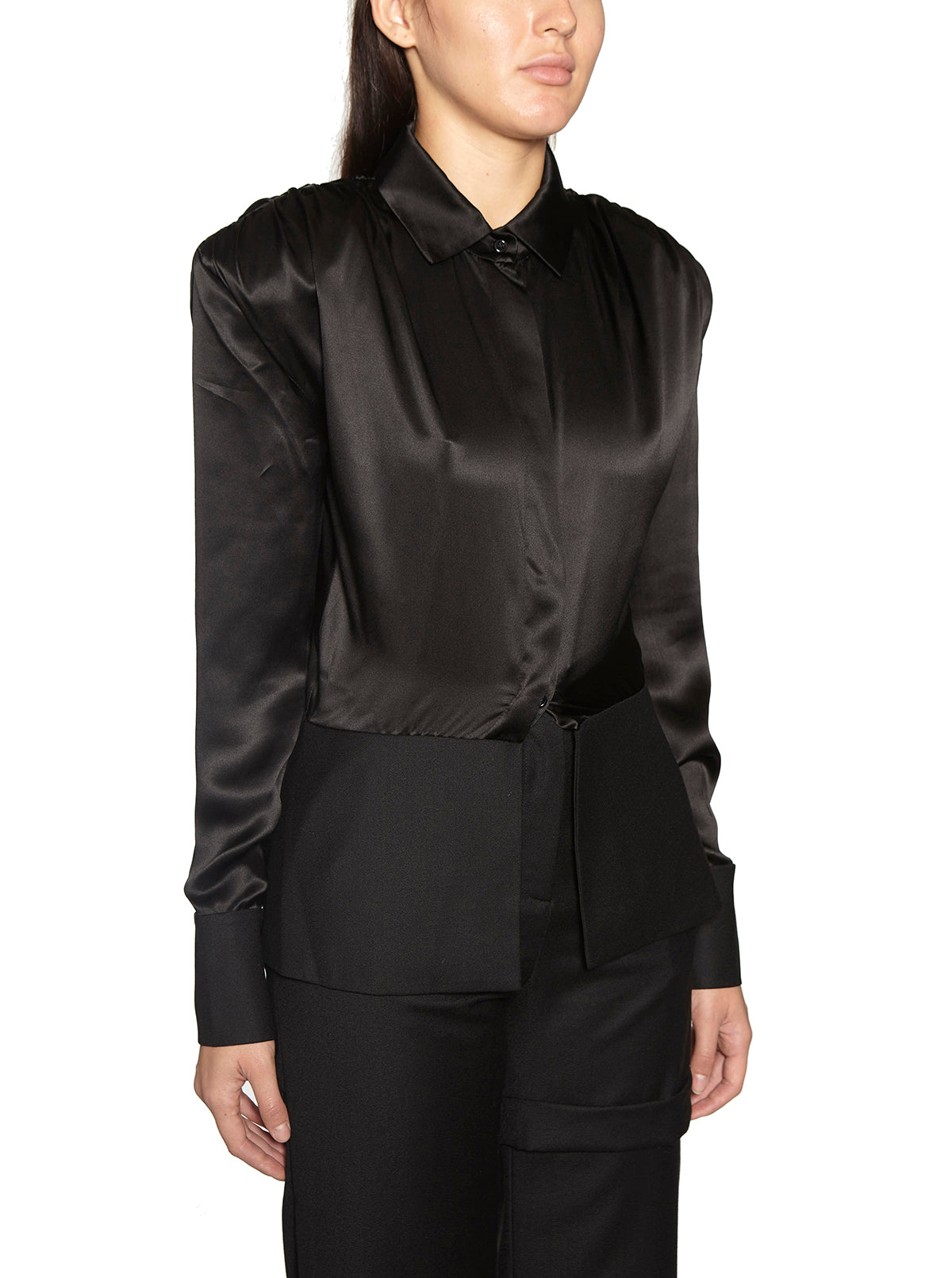 MATERIEL Peplum Silk Shirt with Structured Shoulders - Size M