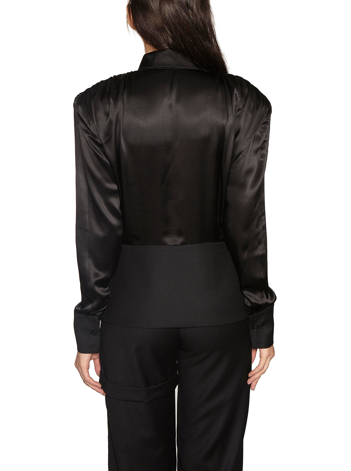 MATERIEL Peplum Silk Shirt with Structured Shoulders - Size M