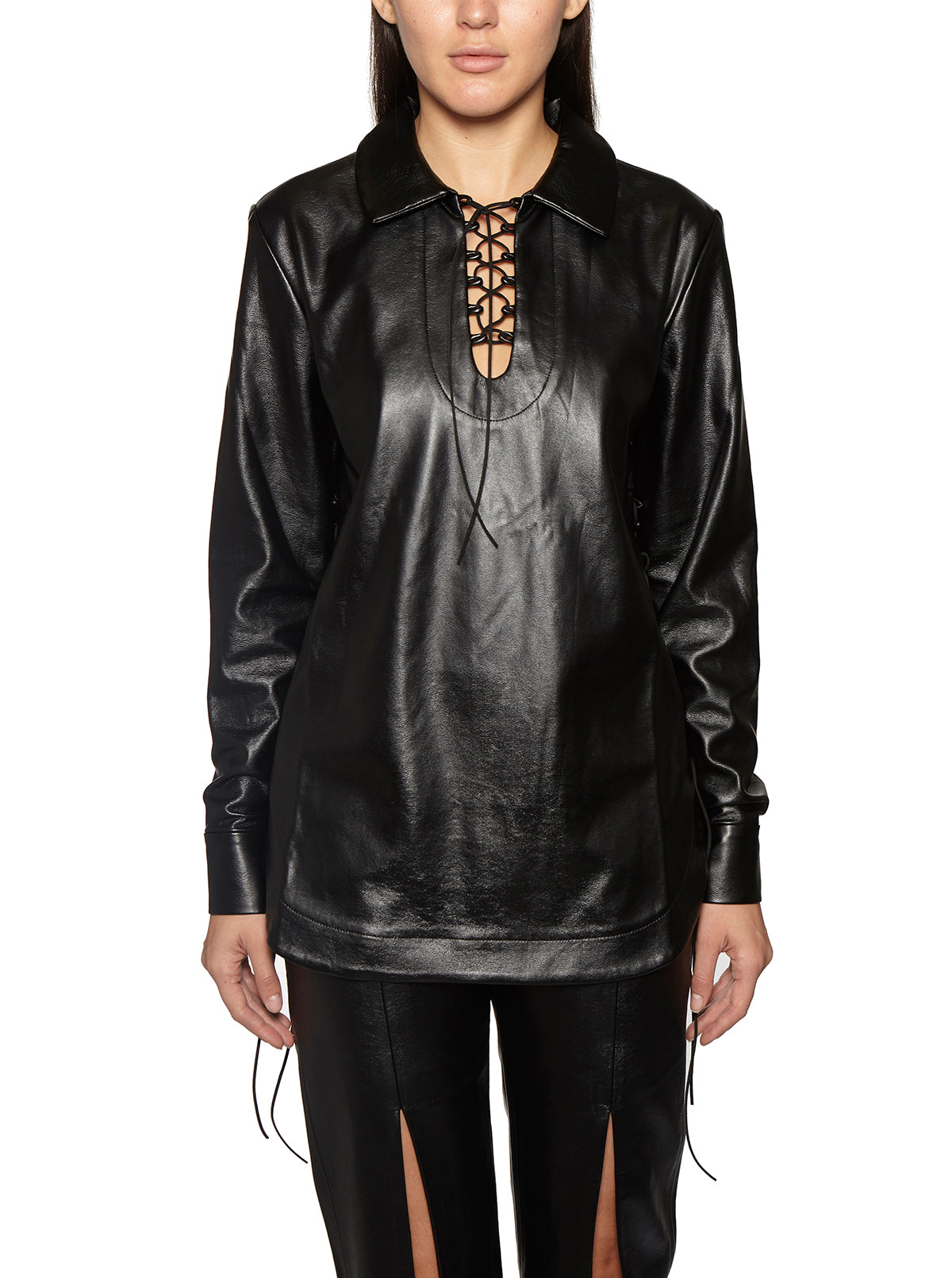 MATERIEL Laced Front Mini Soft Shirt - Size M