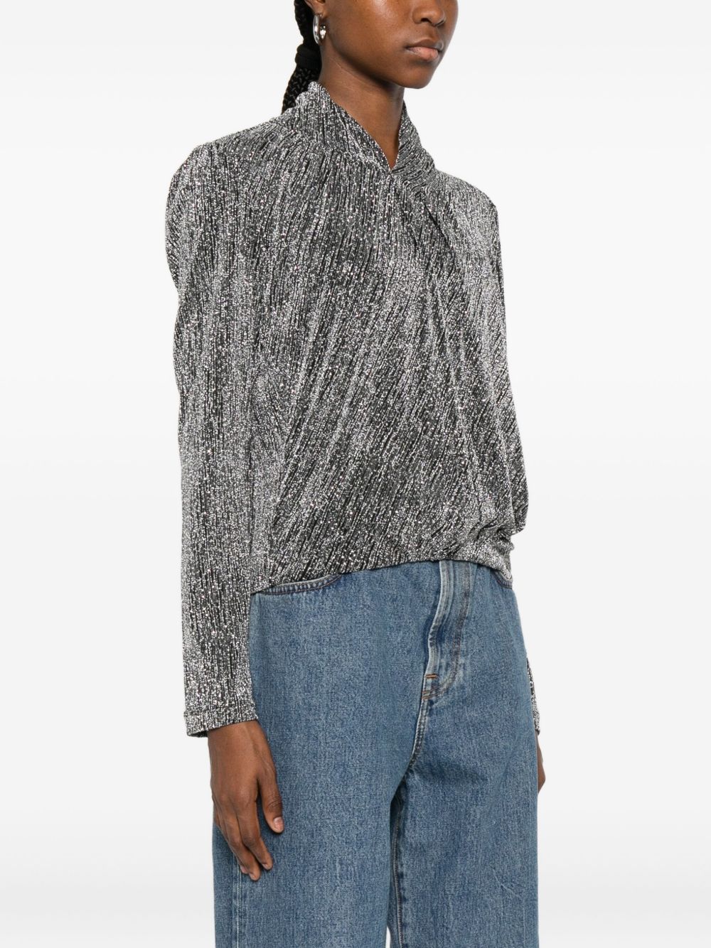 IRO Metallic High-Neck Long Sleeve Top