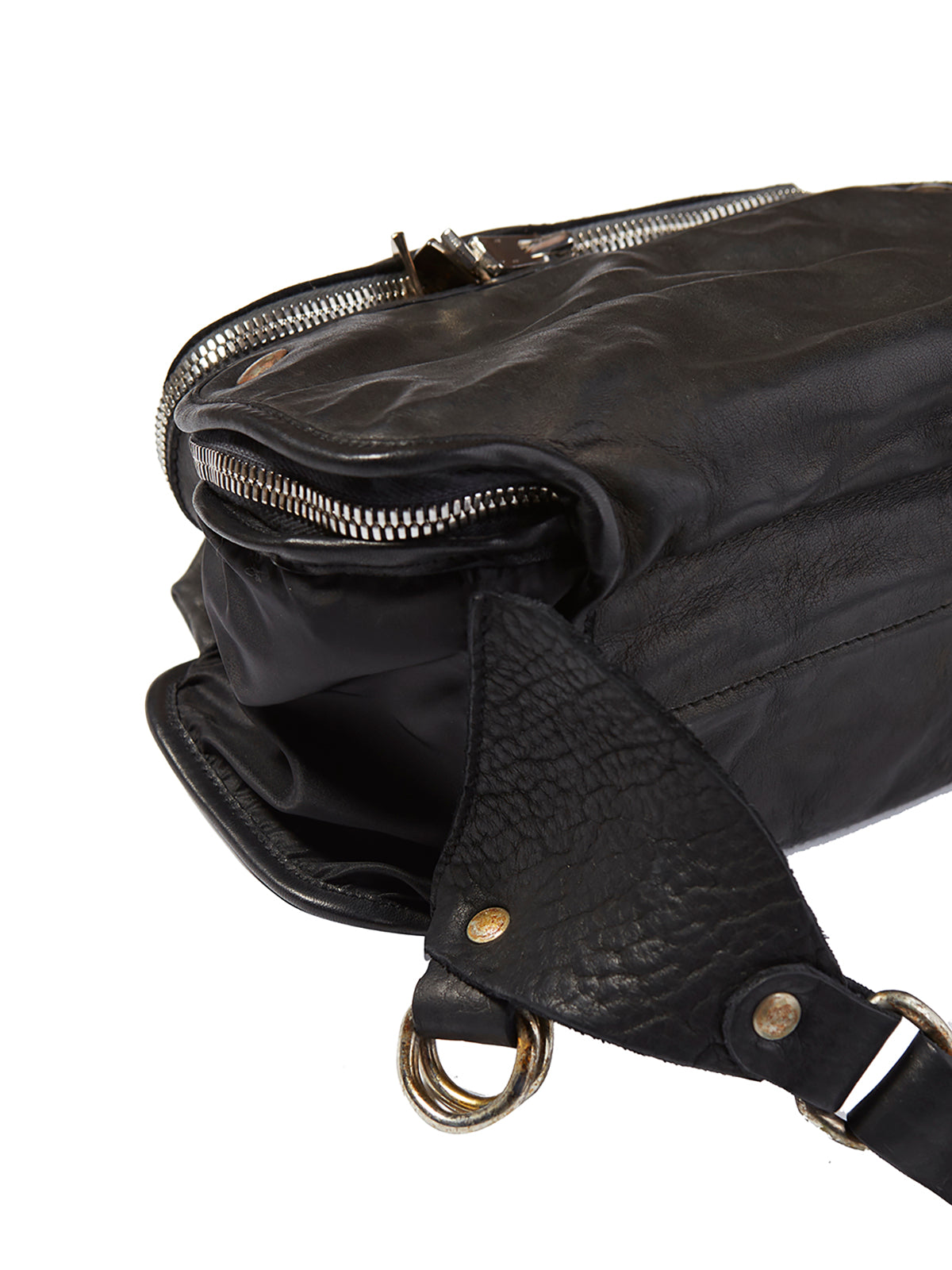 GUIDI Leather and Nylon Pouch Handbag with Removable Backpack