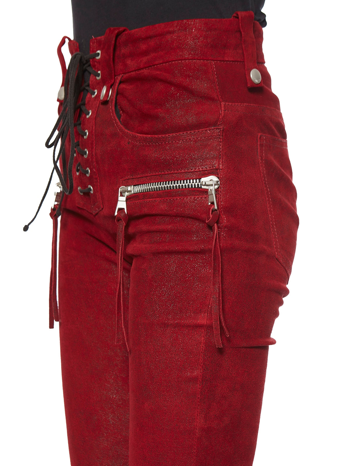 BEN TAVERNITI UNRAVEL Laced-Up Leather Stretch Trousers - Size 26