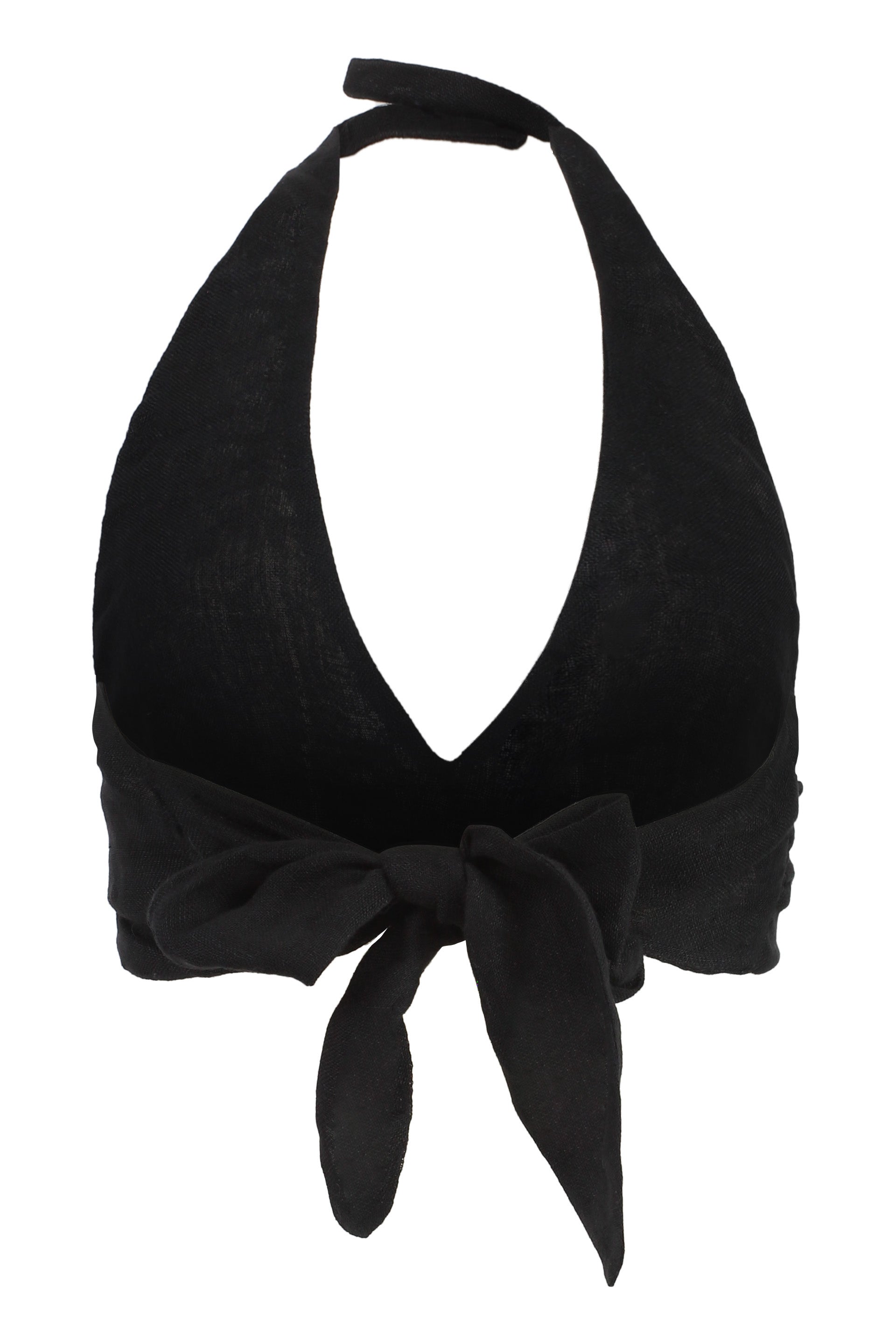 LE KASHA Cropped Linen Tank Top with Gathered Front and Back Bow