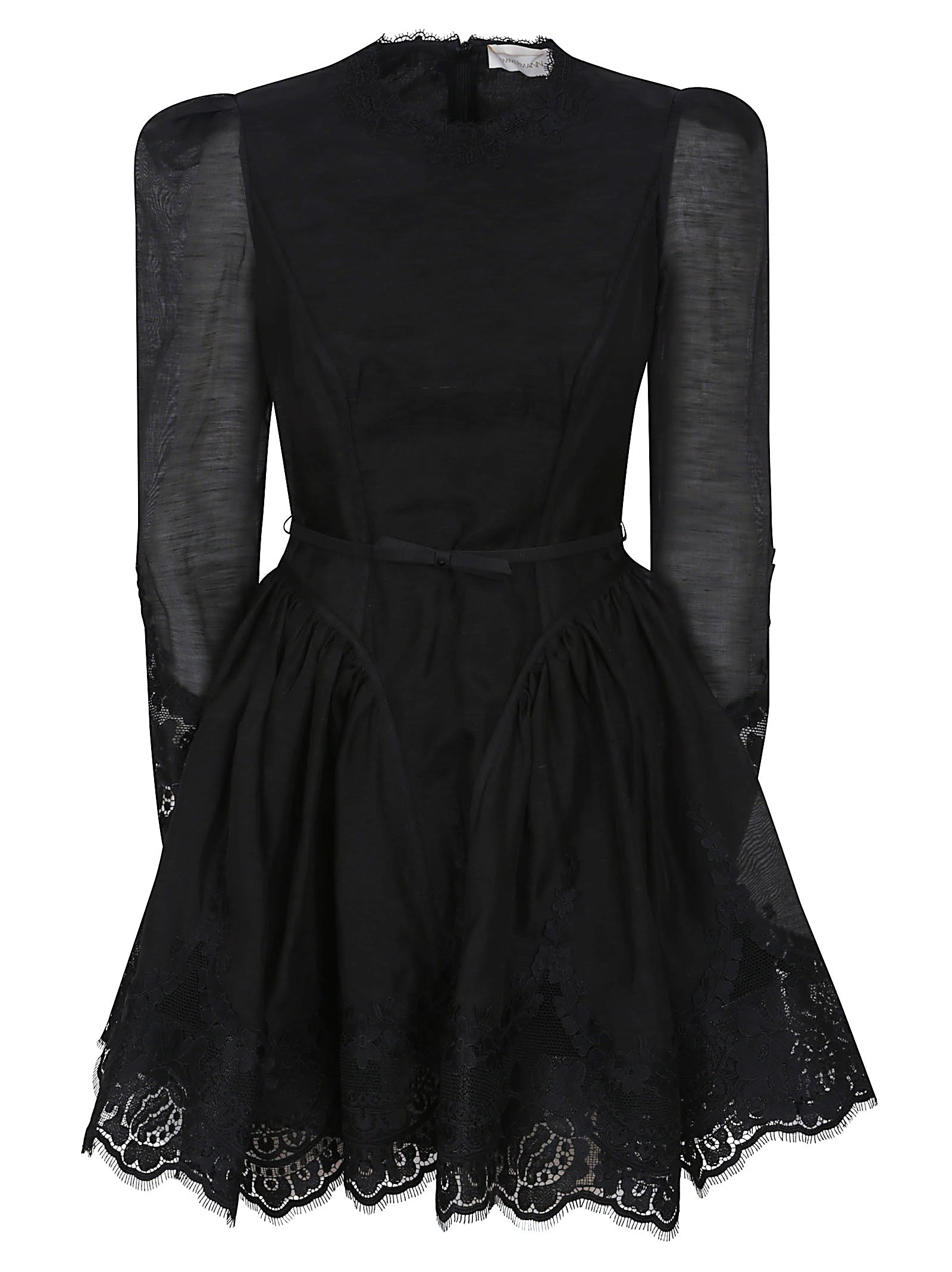 ZIMMERMANN Hypnotic Lace Trim Mini Dress with Removable Bow Belt