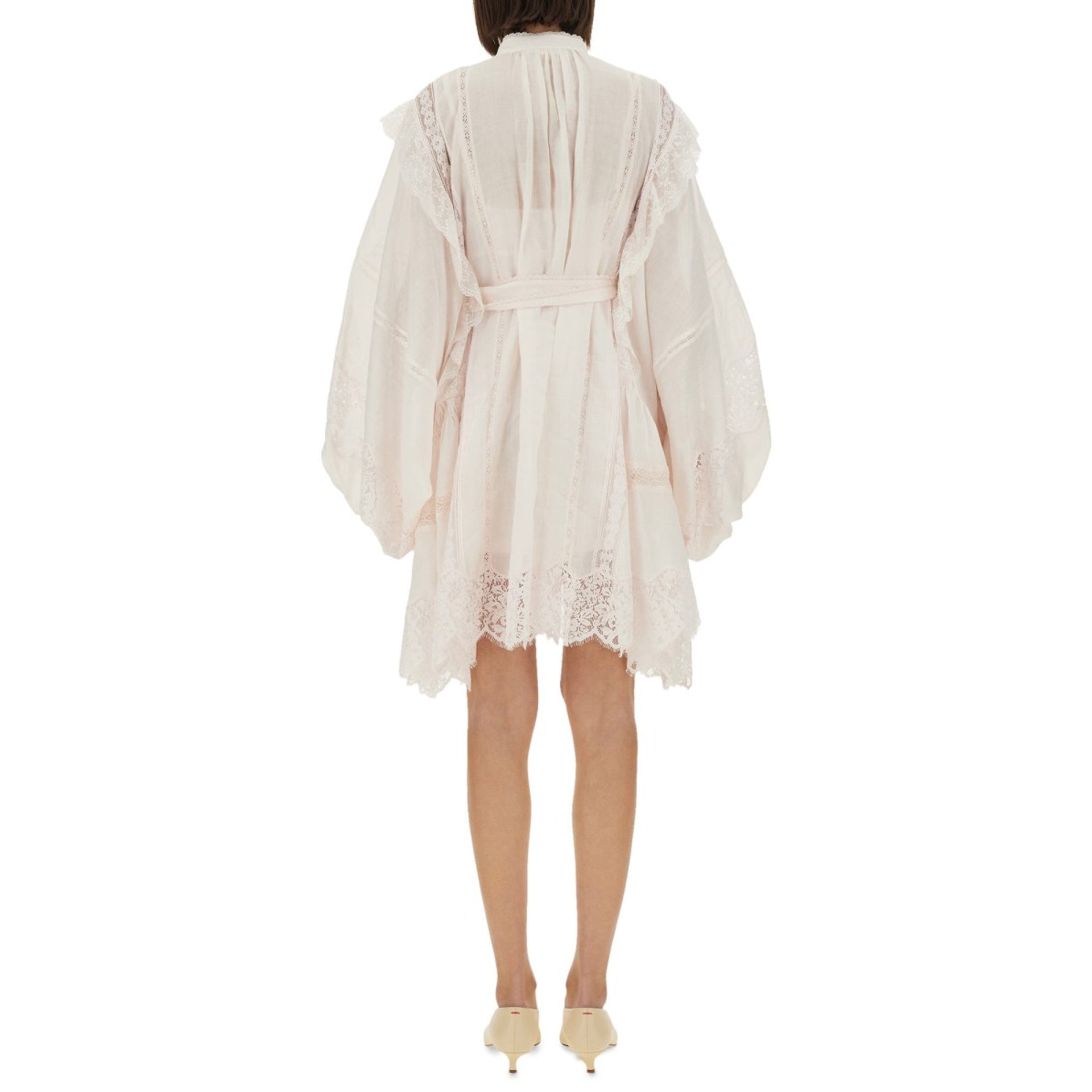 ZIMMERMANN High Collar Balloon Sleeve Lace Mini Dress