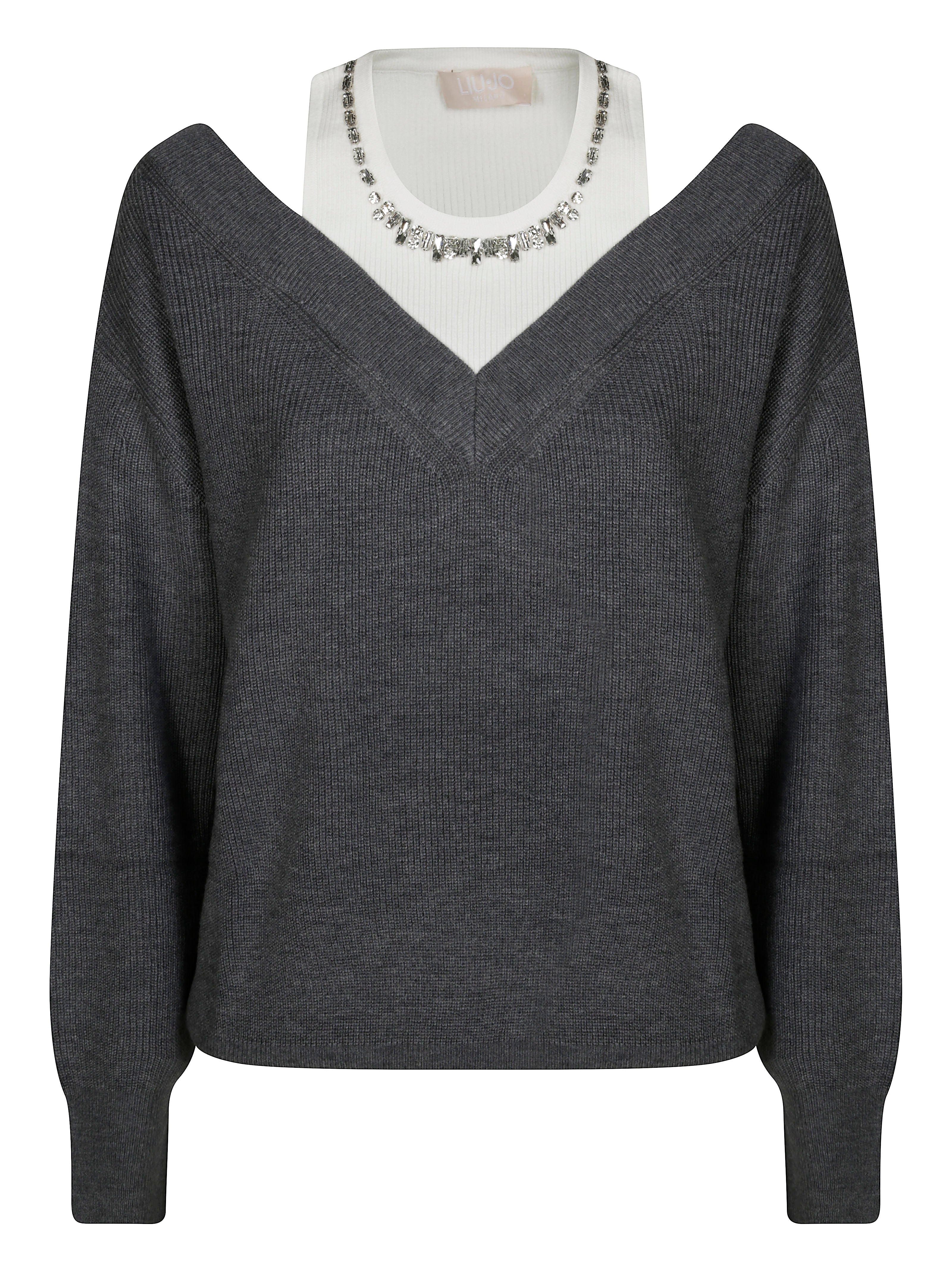 LIUJO Sweater with Tank Top and Jewel Accents