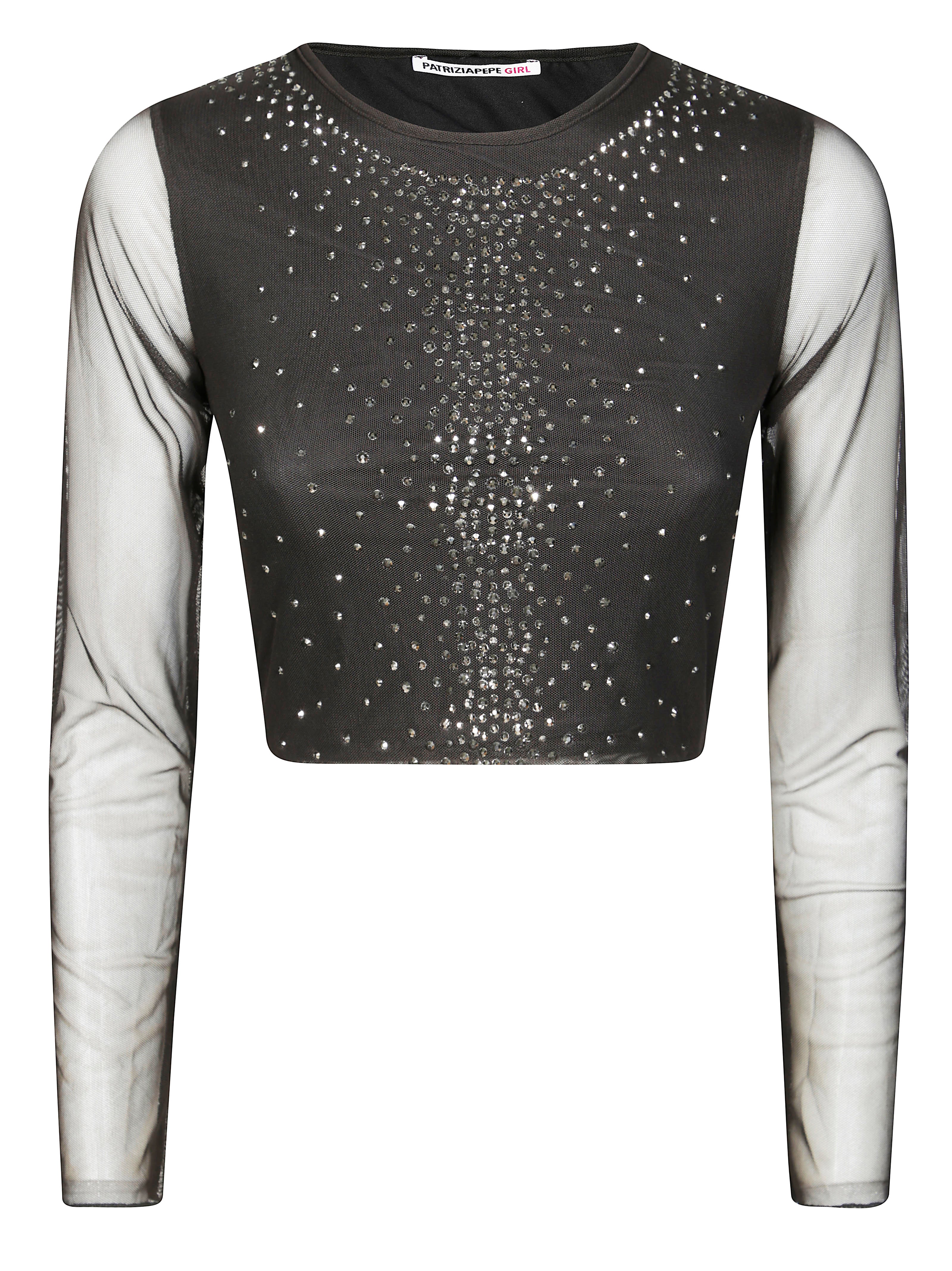 PATRIZIA PEPE Mini Long Sleeve Tulle Top with Strass