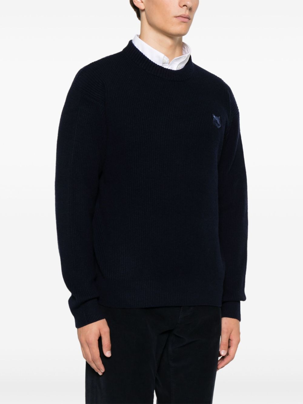 MAISON KITSUNÉ Fisherman's Knit Wool Jumper with Logo Patch for Men