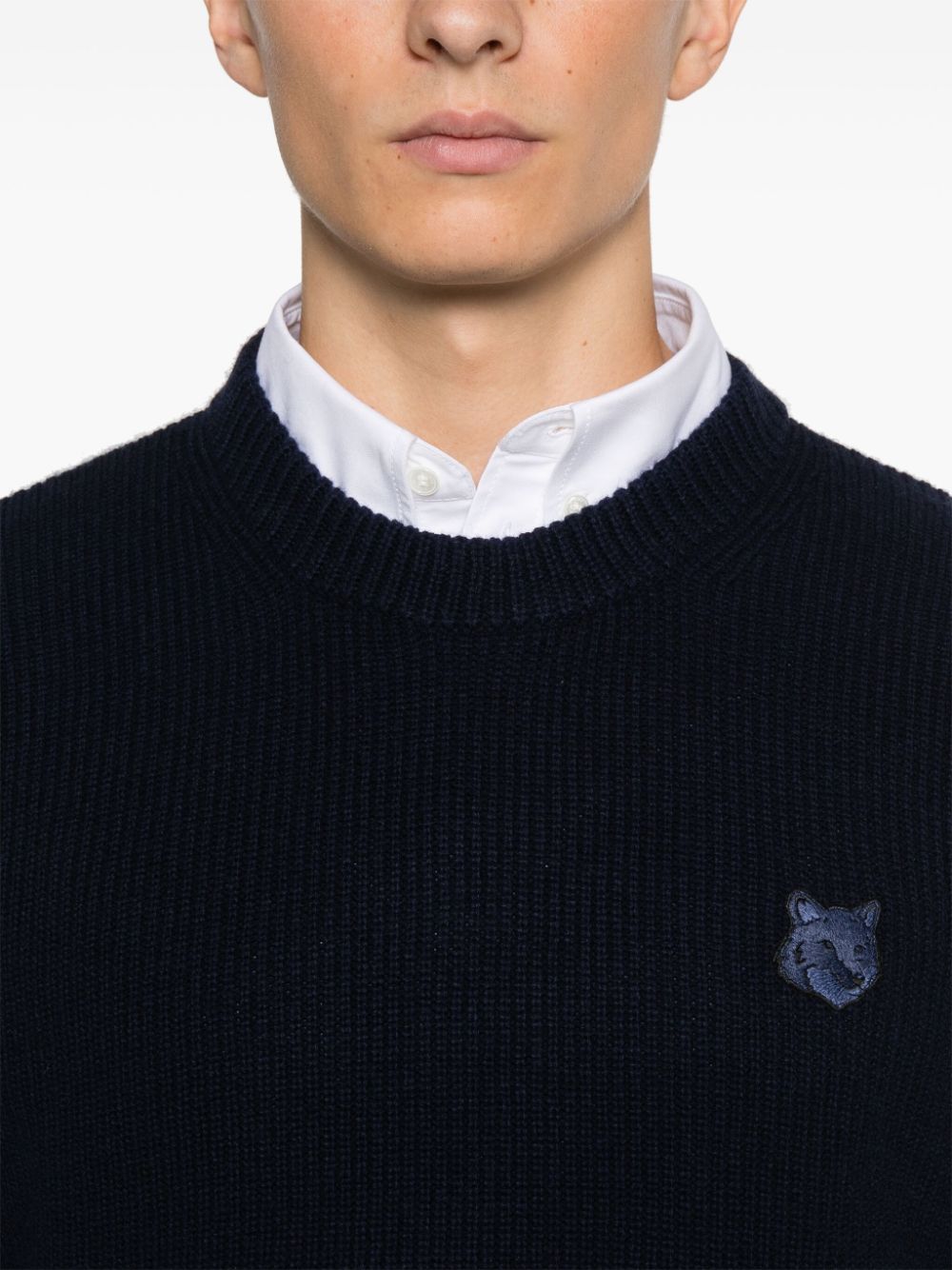MAISON KITSUNÉ Fisherman's Knit Wool Jumper with Logo Patch for Men