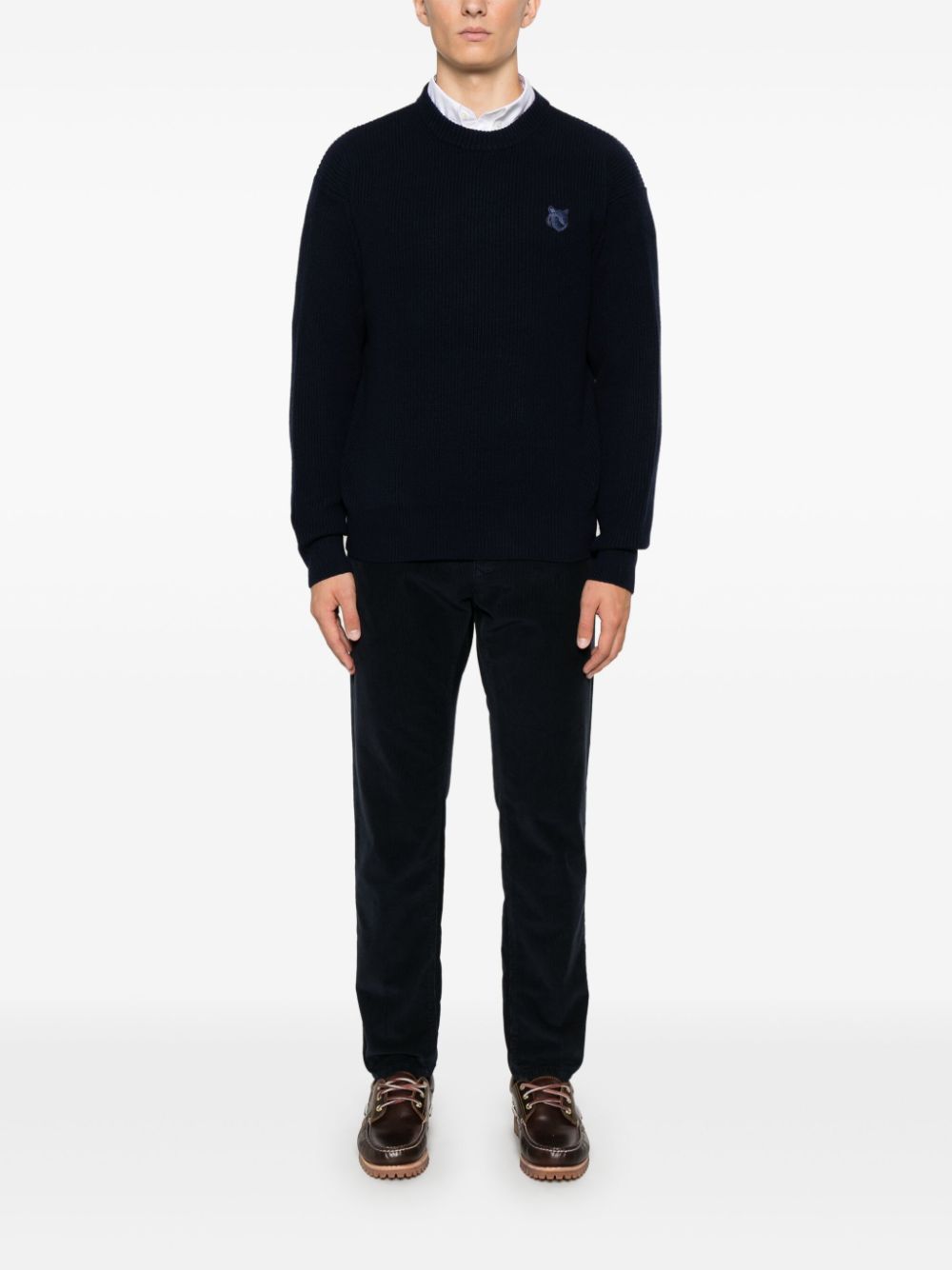 MAISON KITSUNÉ Fisherman's Knit Wool Jumper with Logo Patch for Men