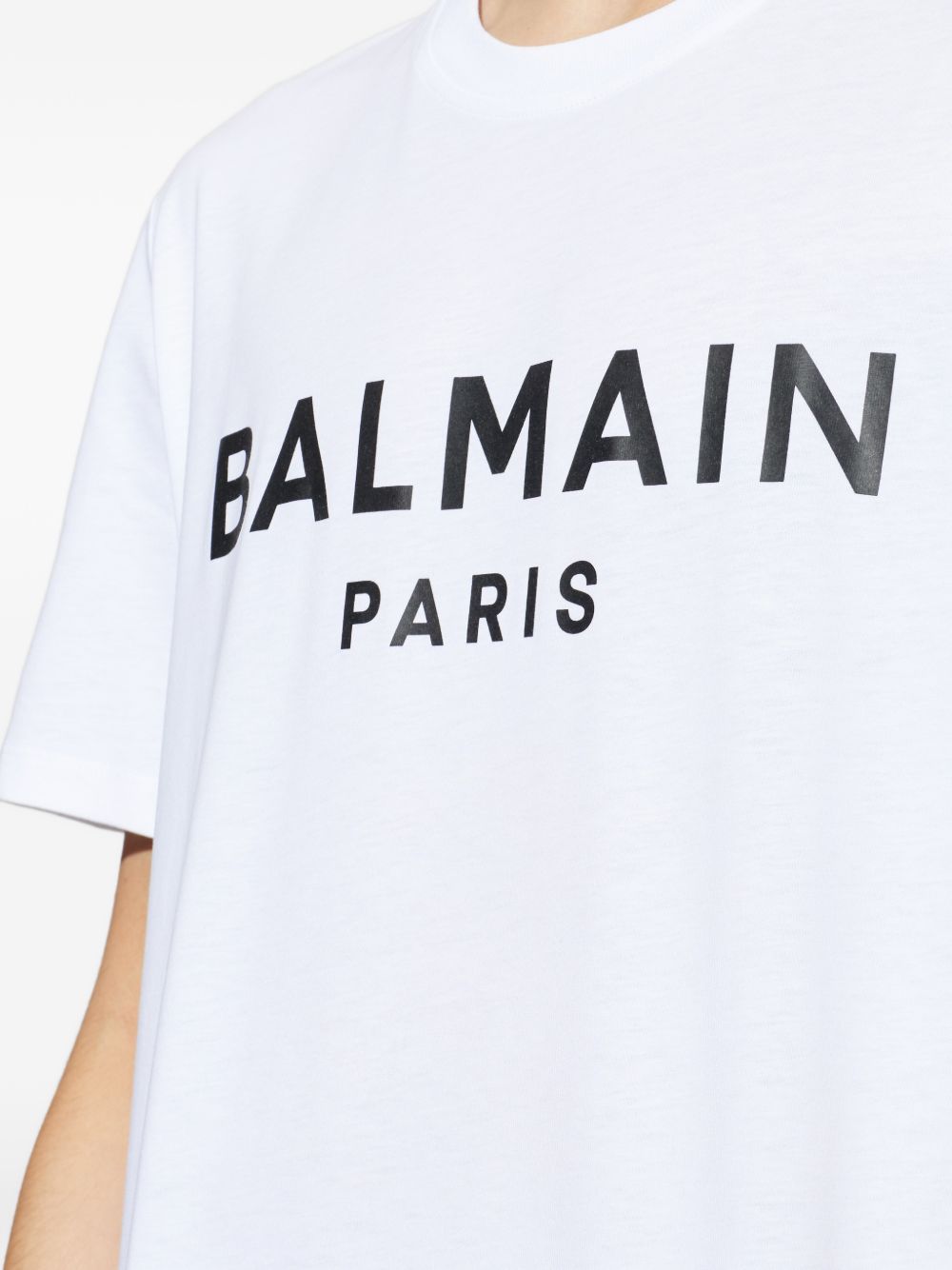 Balmain Logo Print Round Neck Short Sleeve T-Shirt