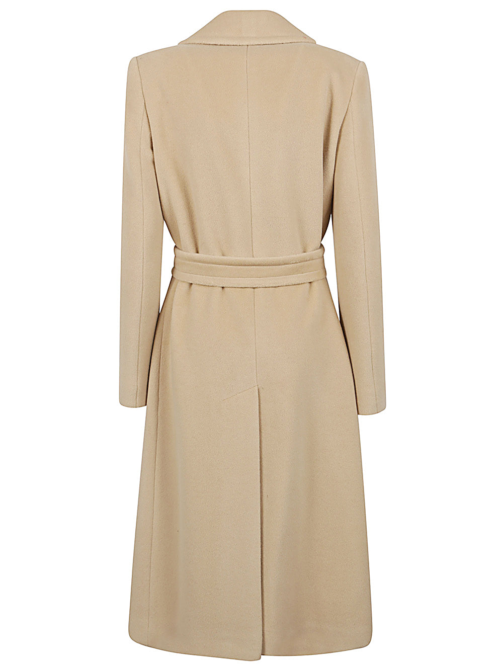 TAGLIATORE Wool Jacket with Wide Lapels and Belt Closure - Below the Knee Length