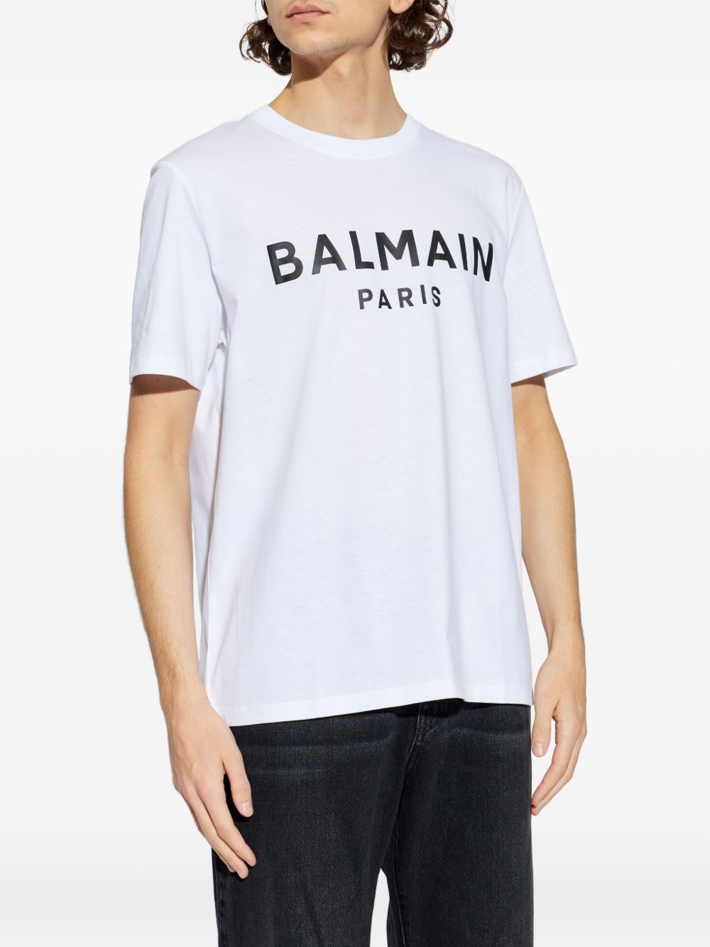 Balmain Logo Print Round Neck Short Sleeve T-Shirt