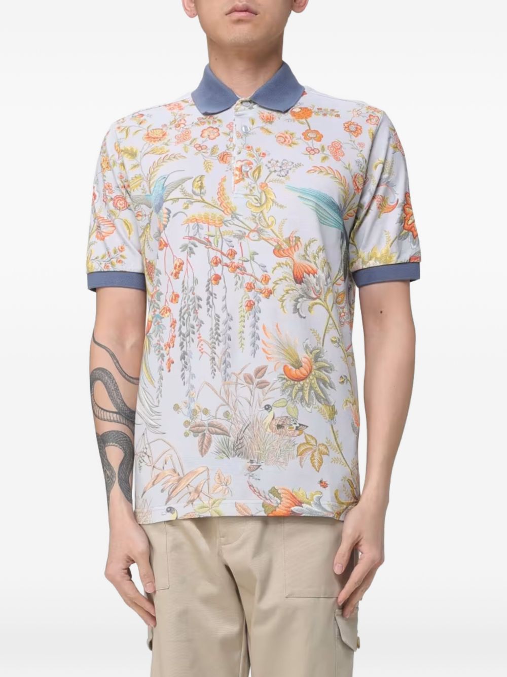 Etro Cotton Collared Short Sleeve T-Shirt with Ribbed Cuffs
