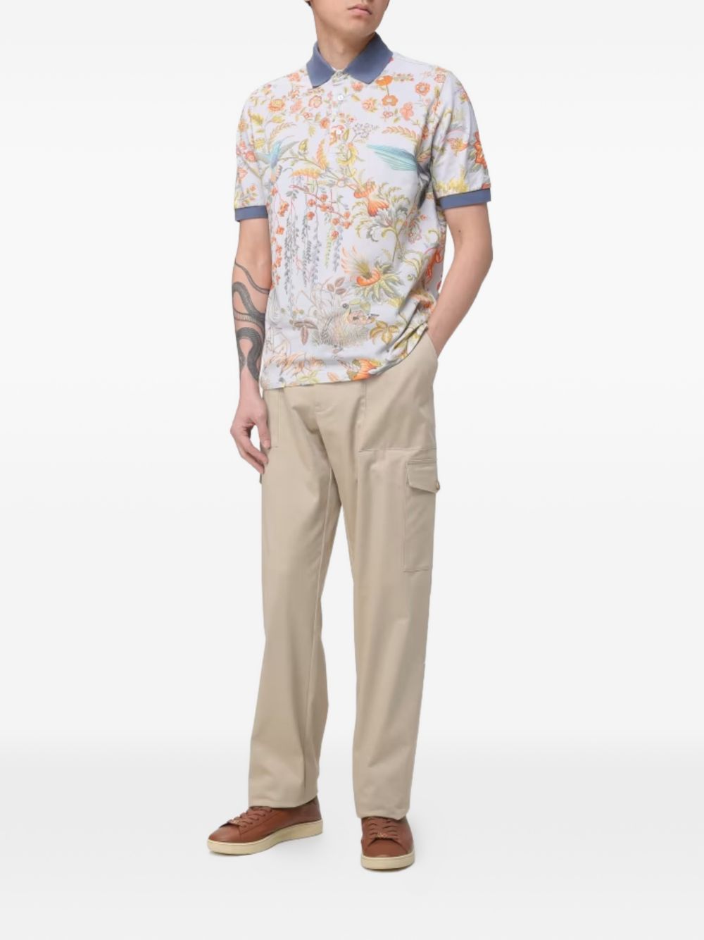 Etro Cotton Collared Short Sleeve T-Shirt with Ribbed Cuffs