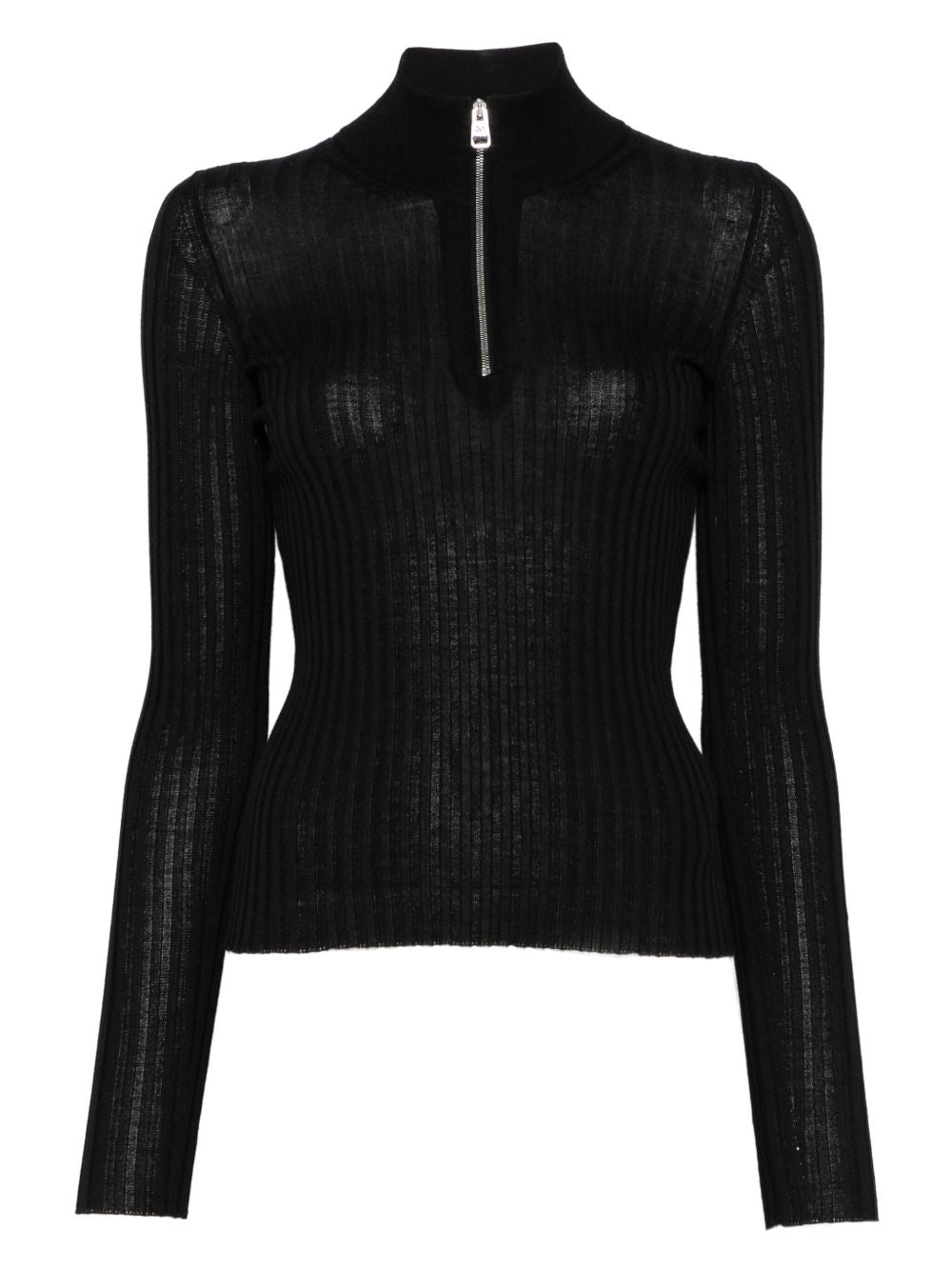 MRZ Cashmere and Silk Blend Ribbed Texture Zip Sweater