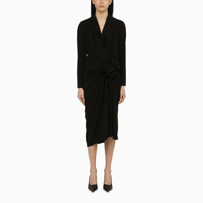 DRIES VAN NOTEN Wool-Blend Midi Dress with Drape Detail