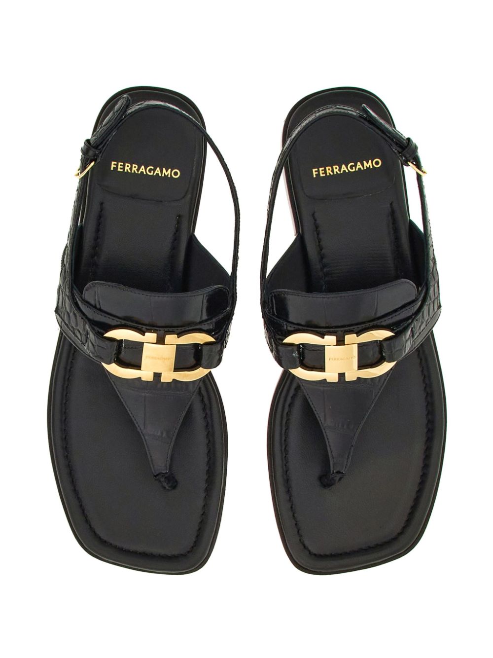 Ferragamo Luxury Gancini Hook Leather Thong Sandals for Women - SS24