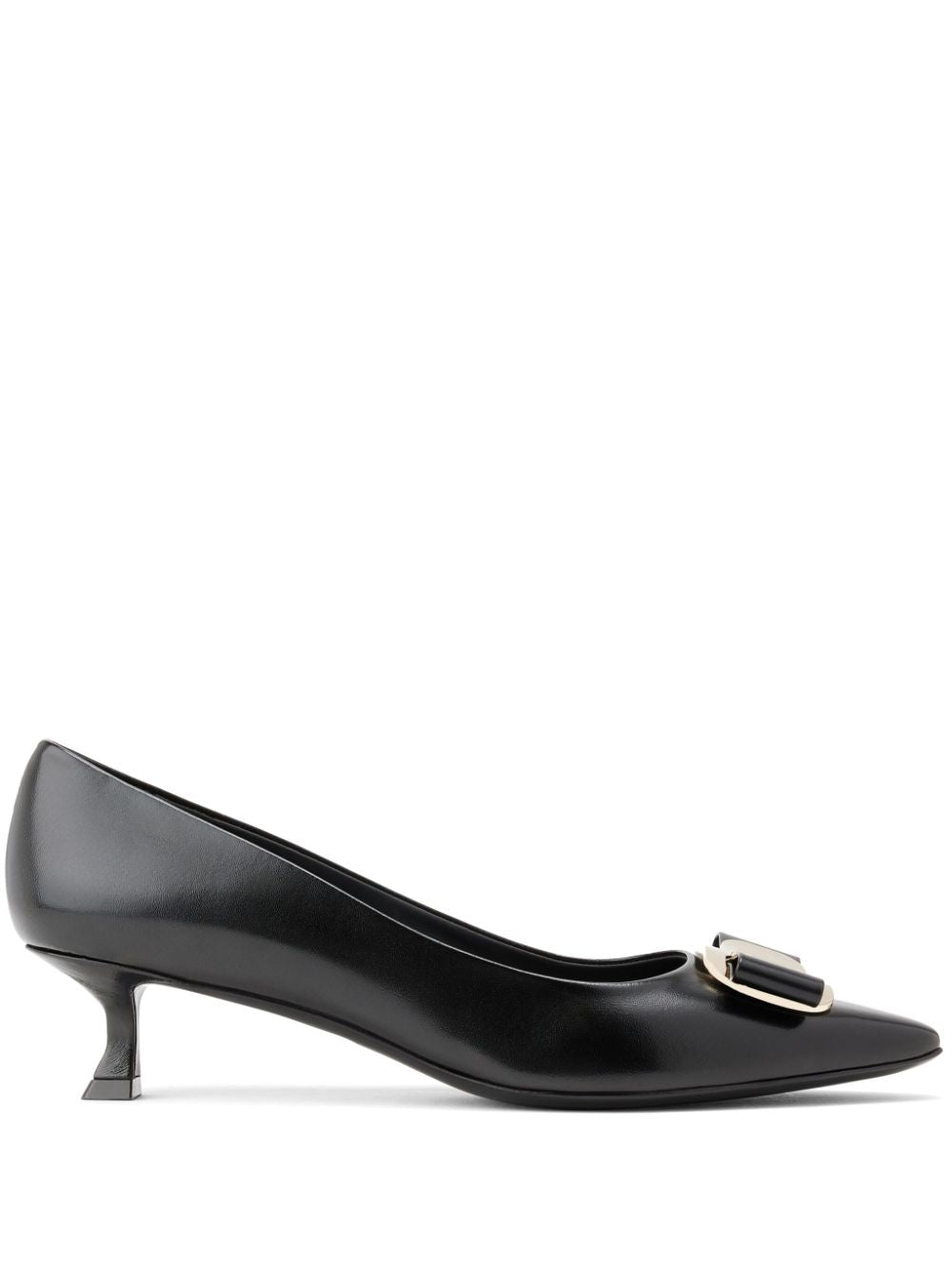 Ferragamo Vara Leather Mini Pumps with Bow Detail - Women's Slip-On Kitten Heel