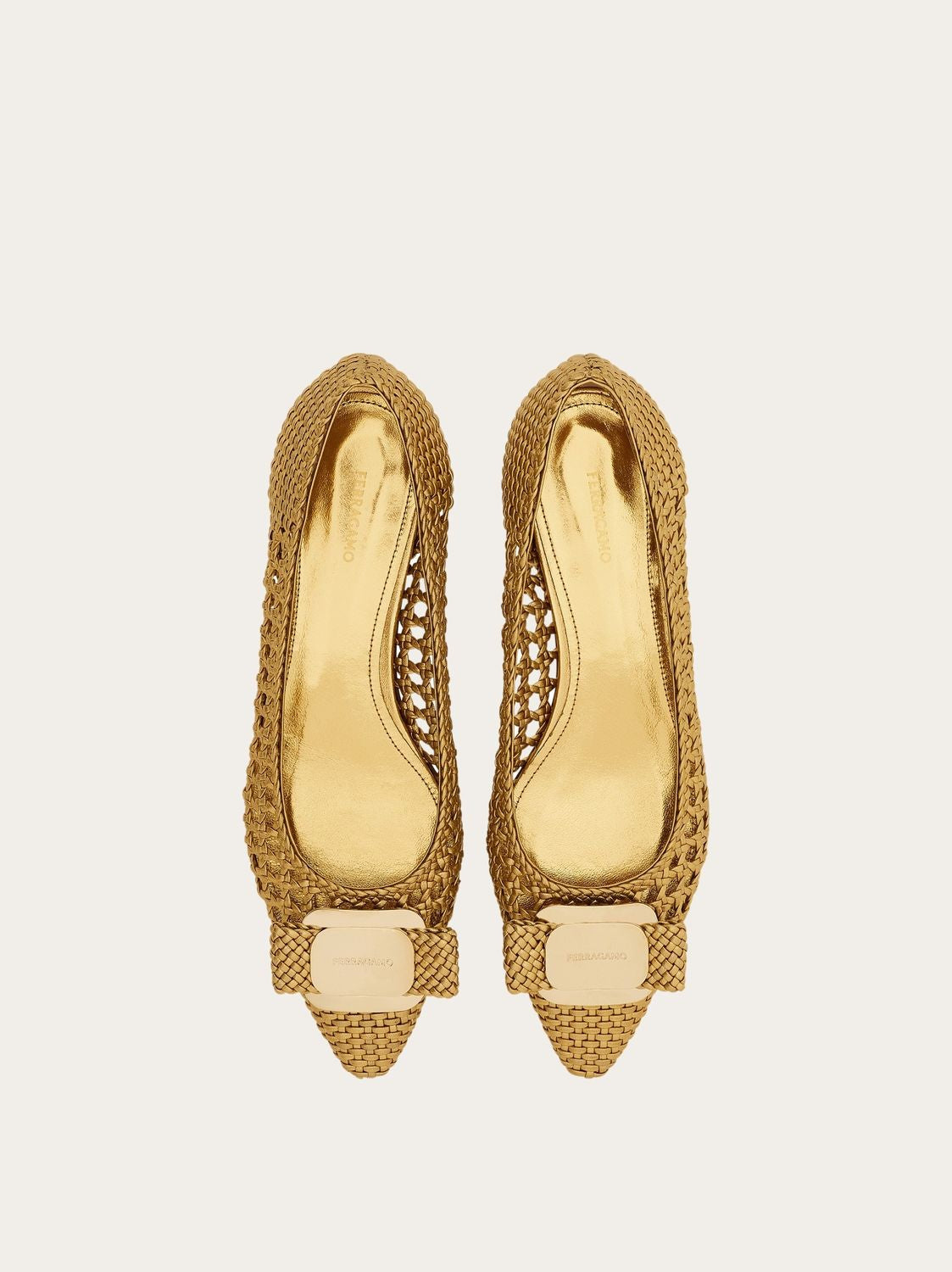 Ferragamo Golden Perforated Ballerinas for Women
