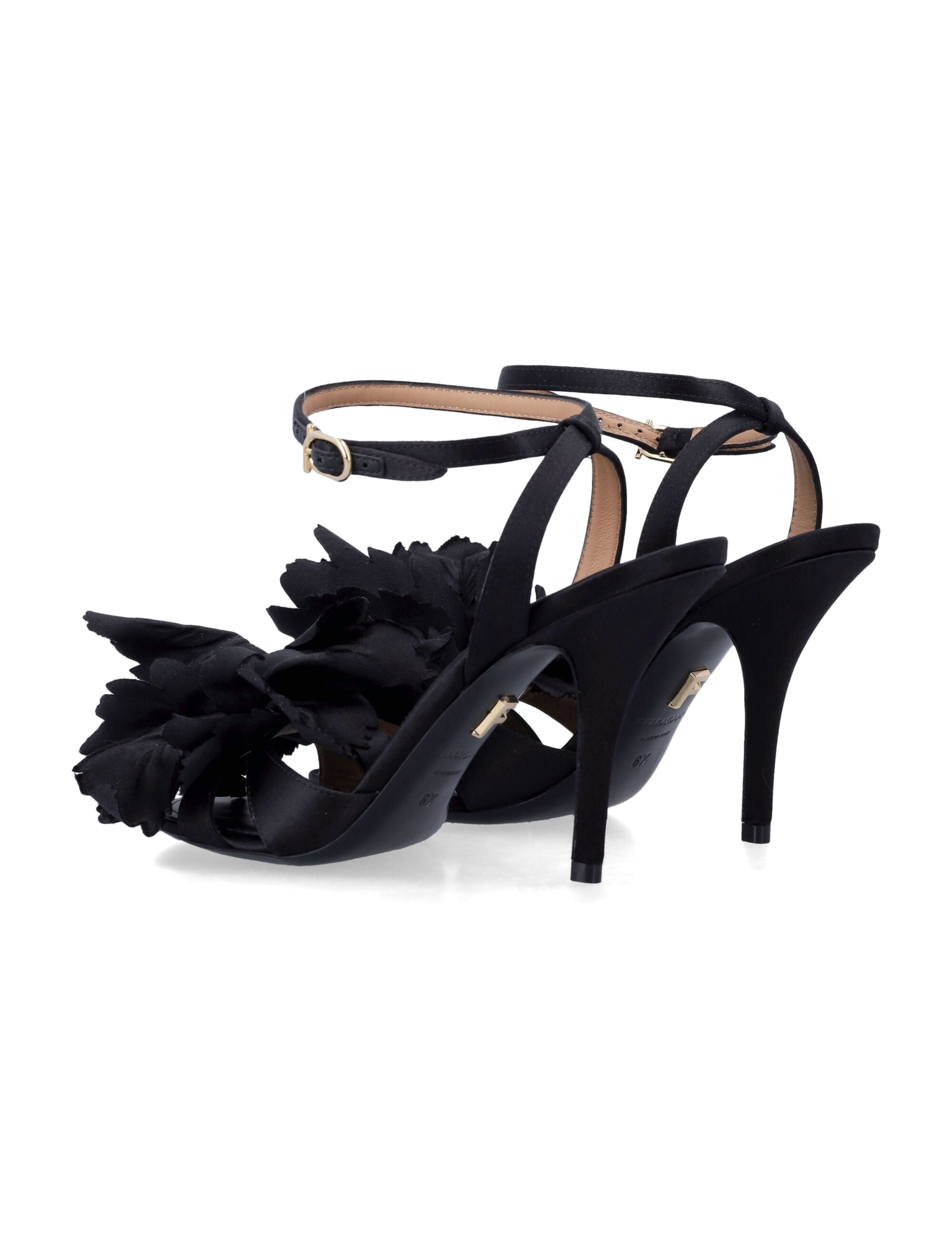 Ferragamo Satin Flower Sandal with Stiletto Heel - 9 cm