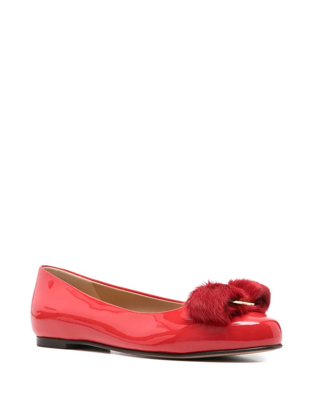 Ferragamo Elegant Fur Patent Leather Ballet Flats for Women