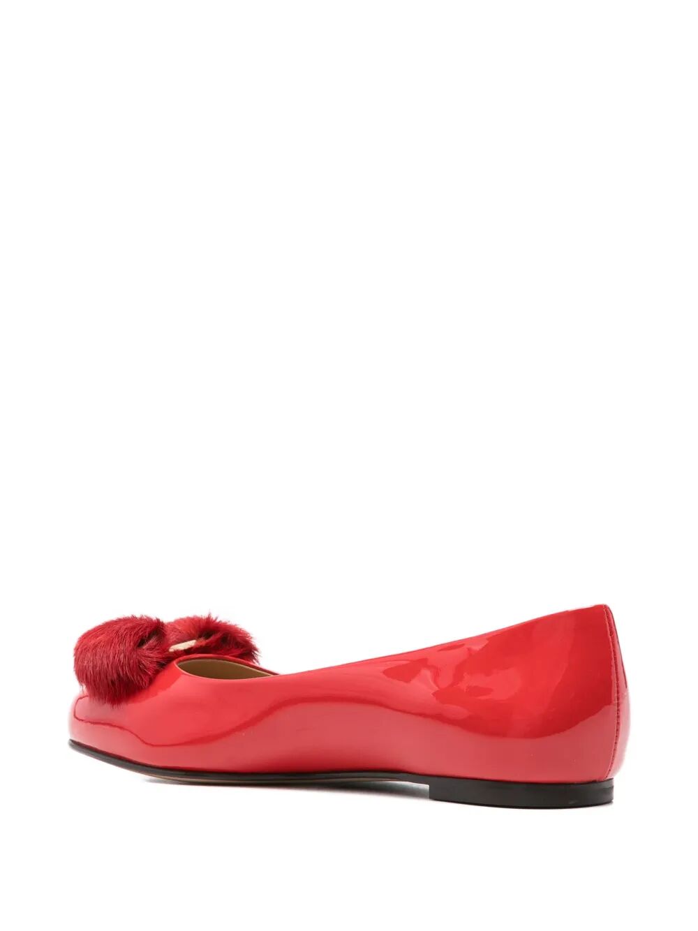 Ferragamo Elegant Fur Patent Leather Ballet Flats for Women
