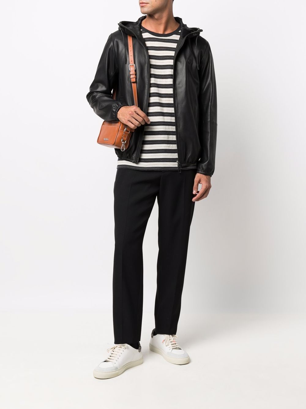 EMPORIO ARMANI Zipped Leather Jacket - Men's Outerwear