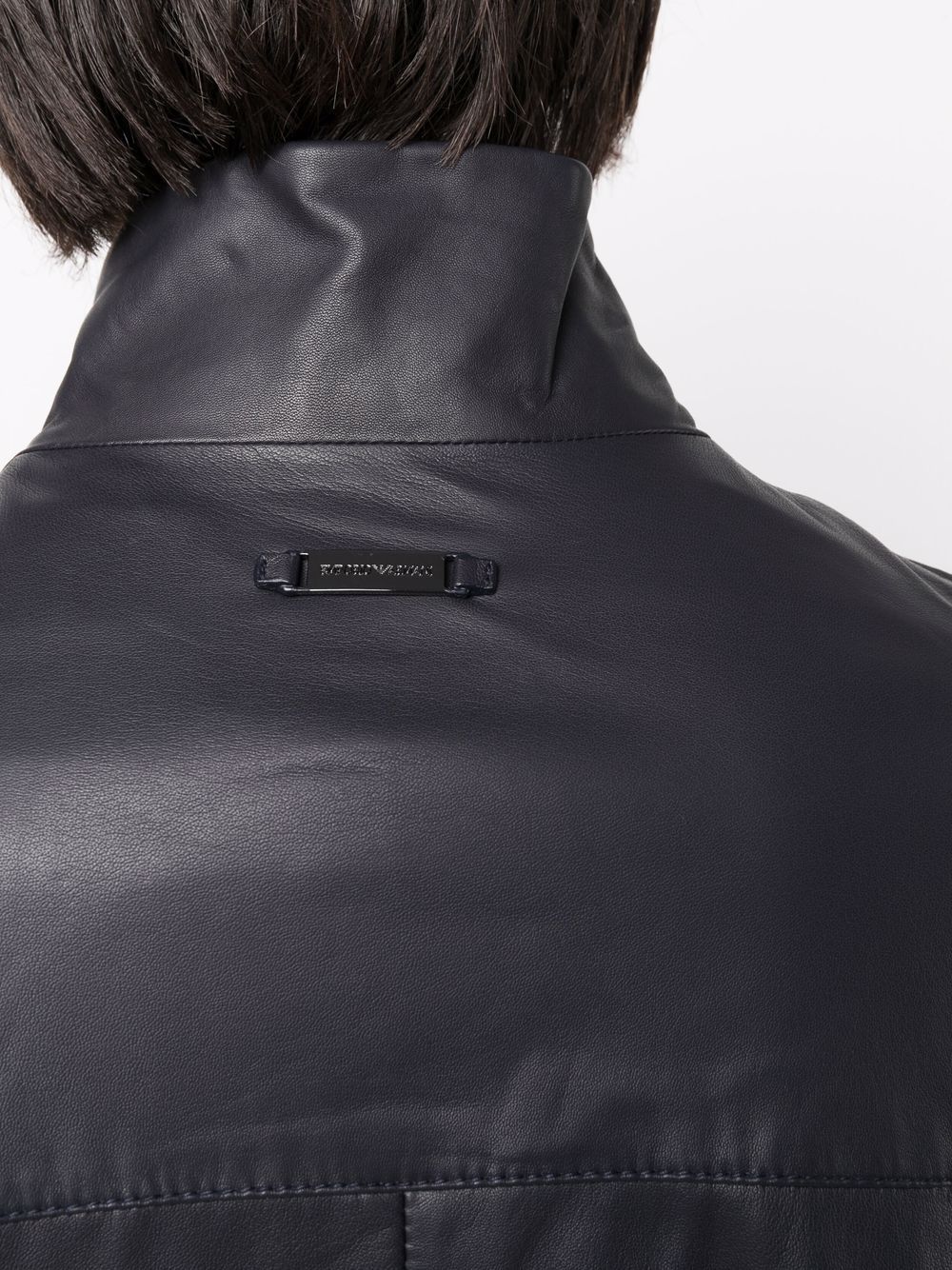 EMPORIO ARMANI Leather Zipped Jacket with Drawstring Hem