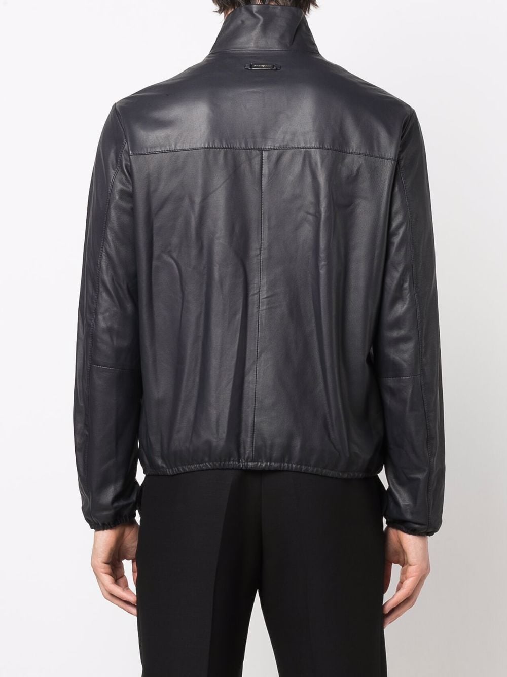 EMPORIO ARMANI Leather Zipped Jacket with Drawstring Hem