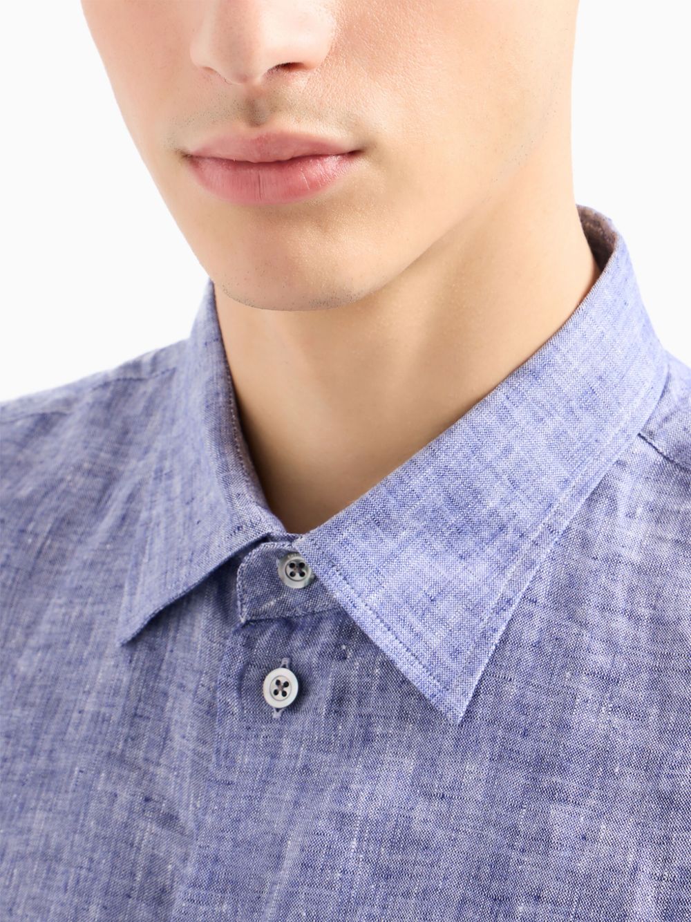 EMPORIO ARMANI Linen Shirt with Straight-Point Collar - SS25