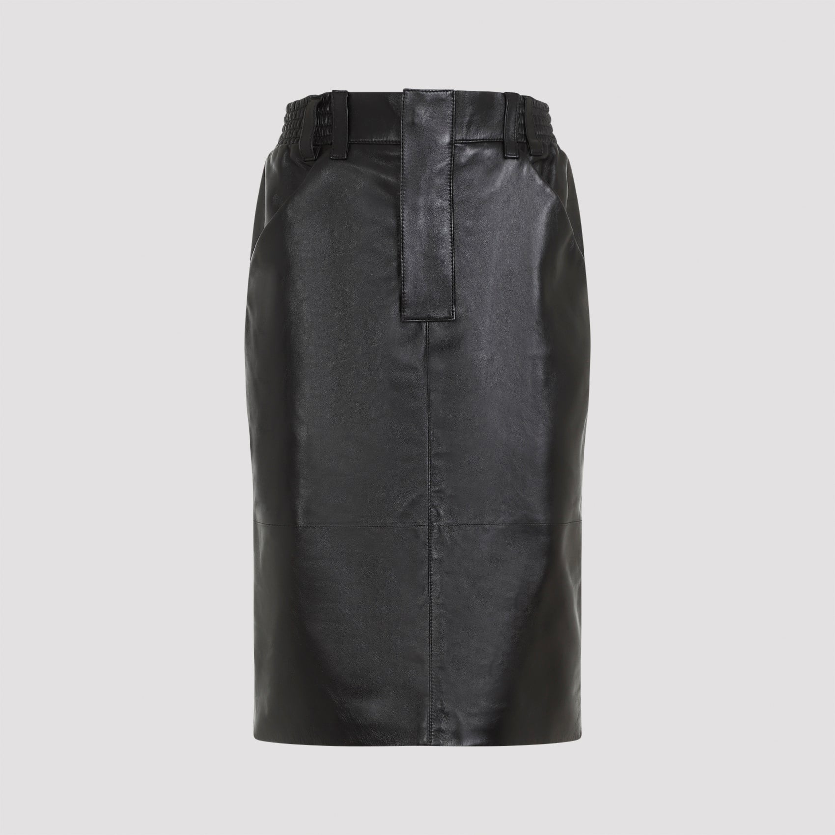 SAINT LAURENT Chic Lamb Leather Midi Skirt