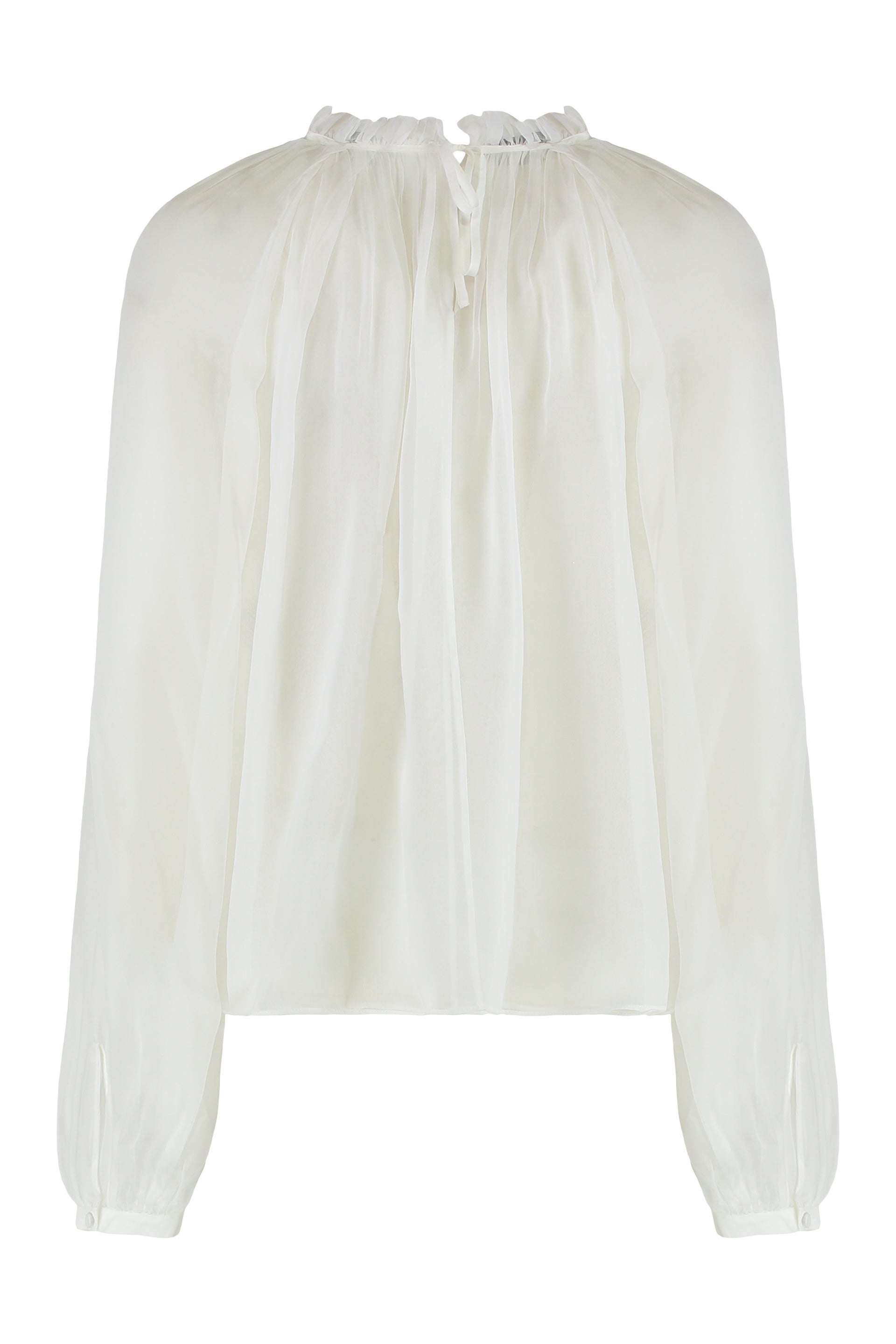 ALBERTA FERRETI Silk Blouse with Decorative Flower and Bow Closure