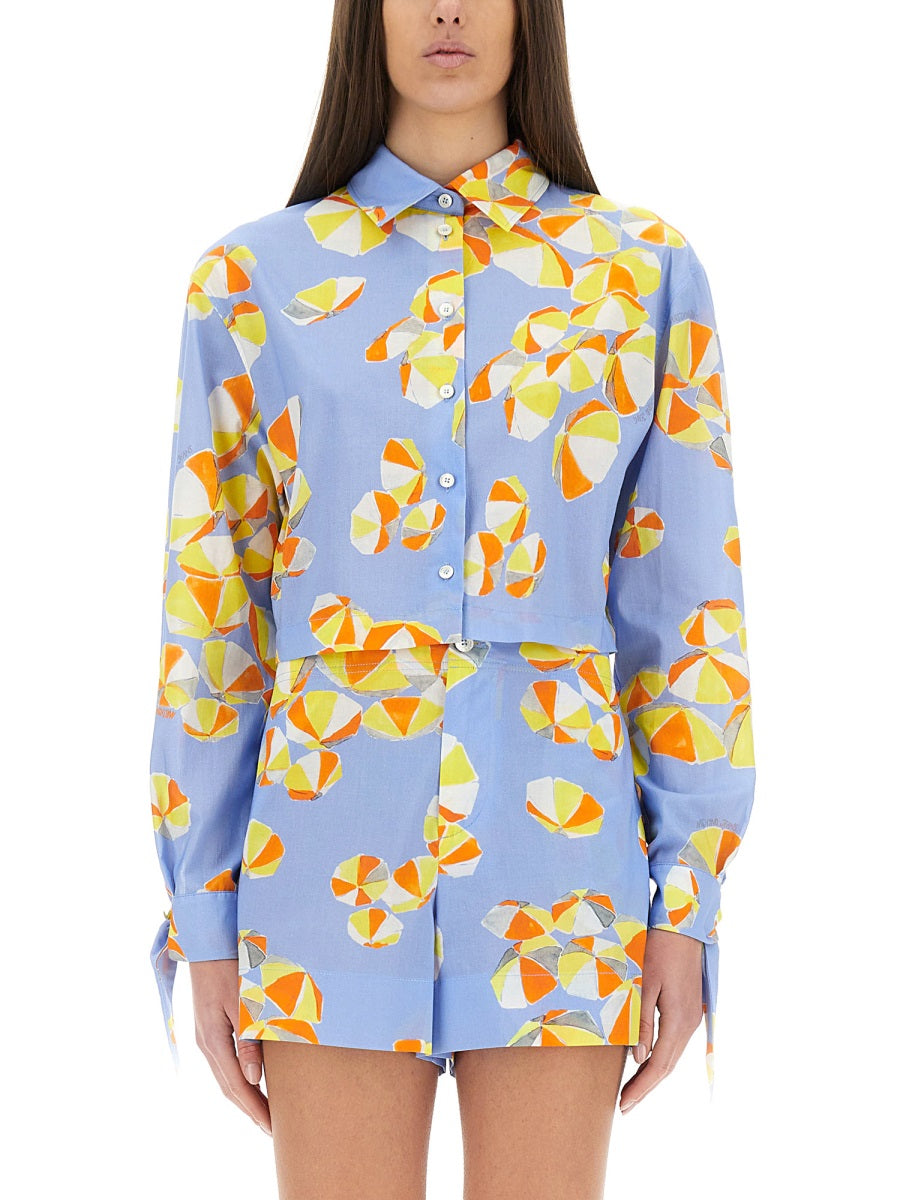 MOSCHINO JEANS Cropped Shirt Featuring Beach Umbrellas - Size 38