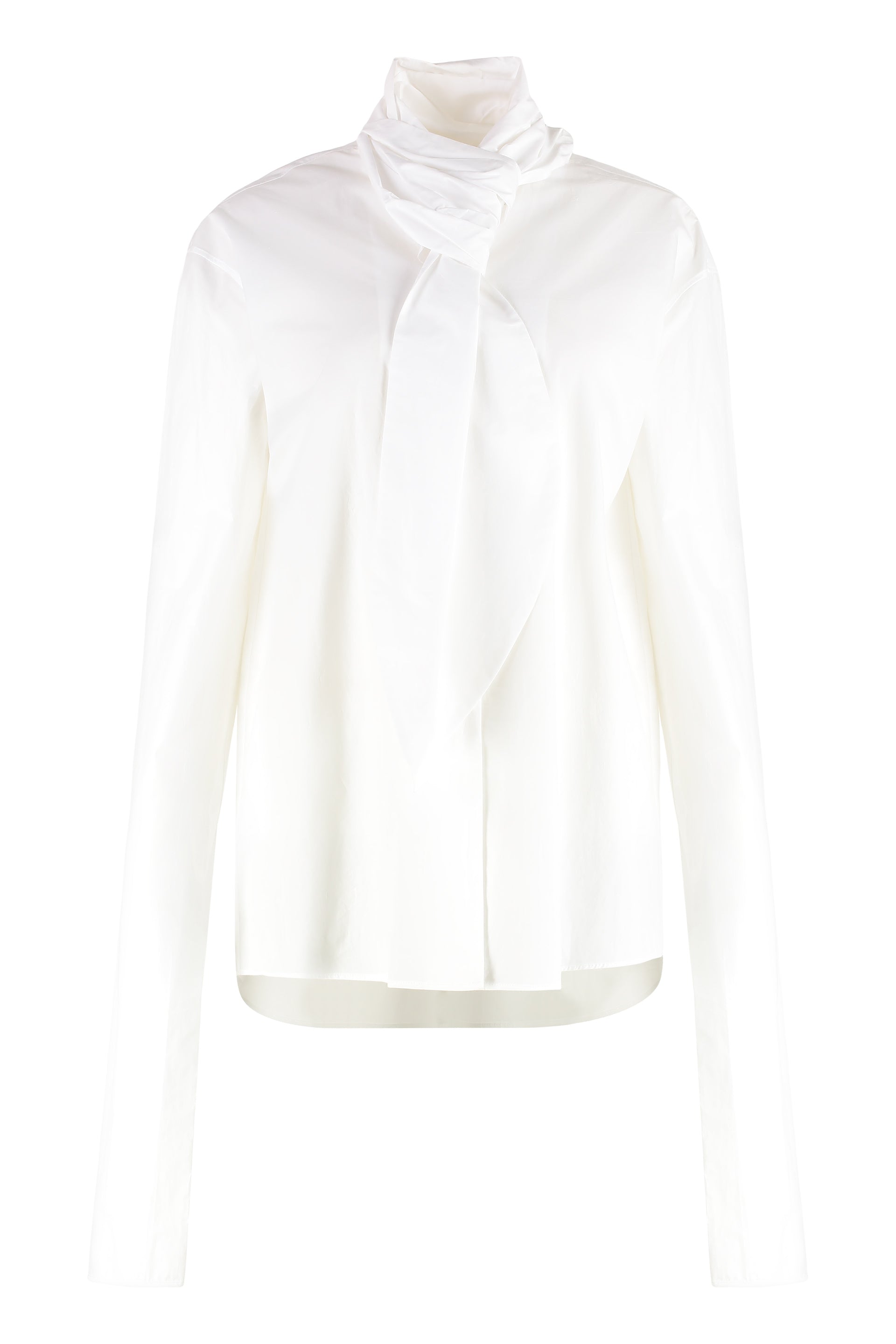 ALBERTA FERRETI Elegant Cotton Poplin Shirt with Tie Neck Ribbon for Women