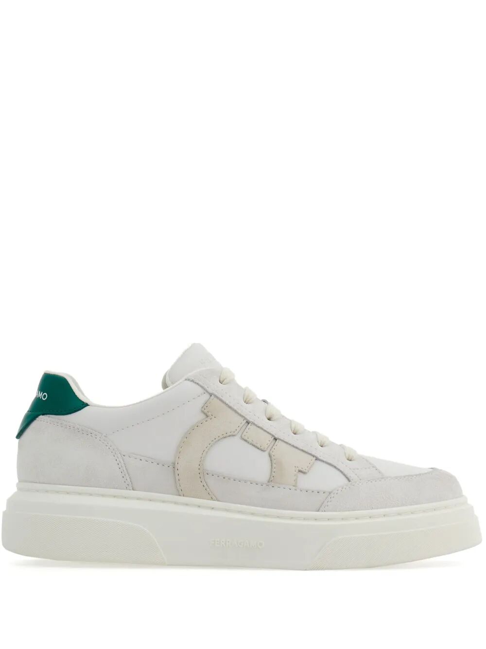 Ferragamo Mens Leather Sneakers with Gancini Hook Patch
