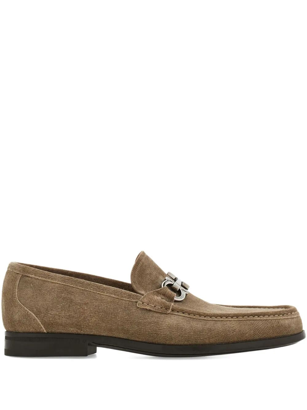 Ferragamo Grandioso Suede Loafers with Gancini Hook Buckle