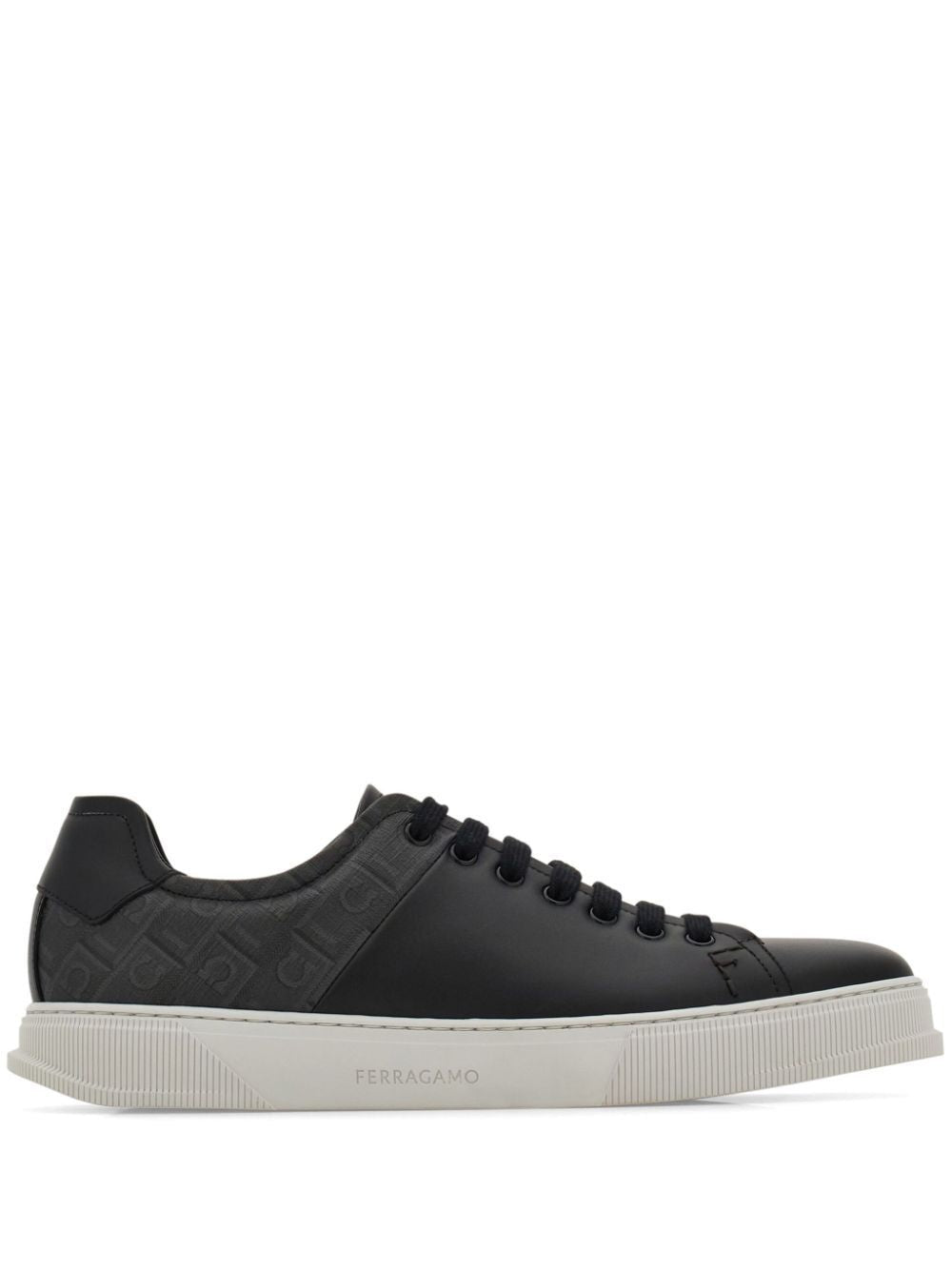 Ferragamo Leather and Jacquard Fabric Monogram Clayton Sneaker