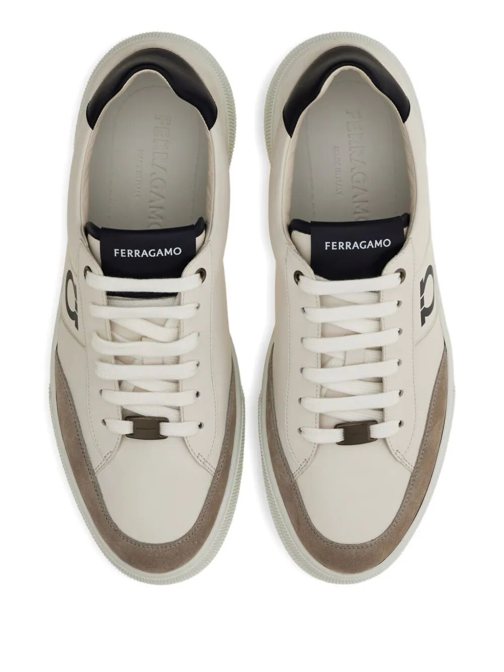 Ferragamo Alaska Leather and Suede Sneaker with Gancini Hook Detail