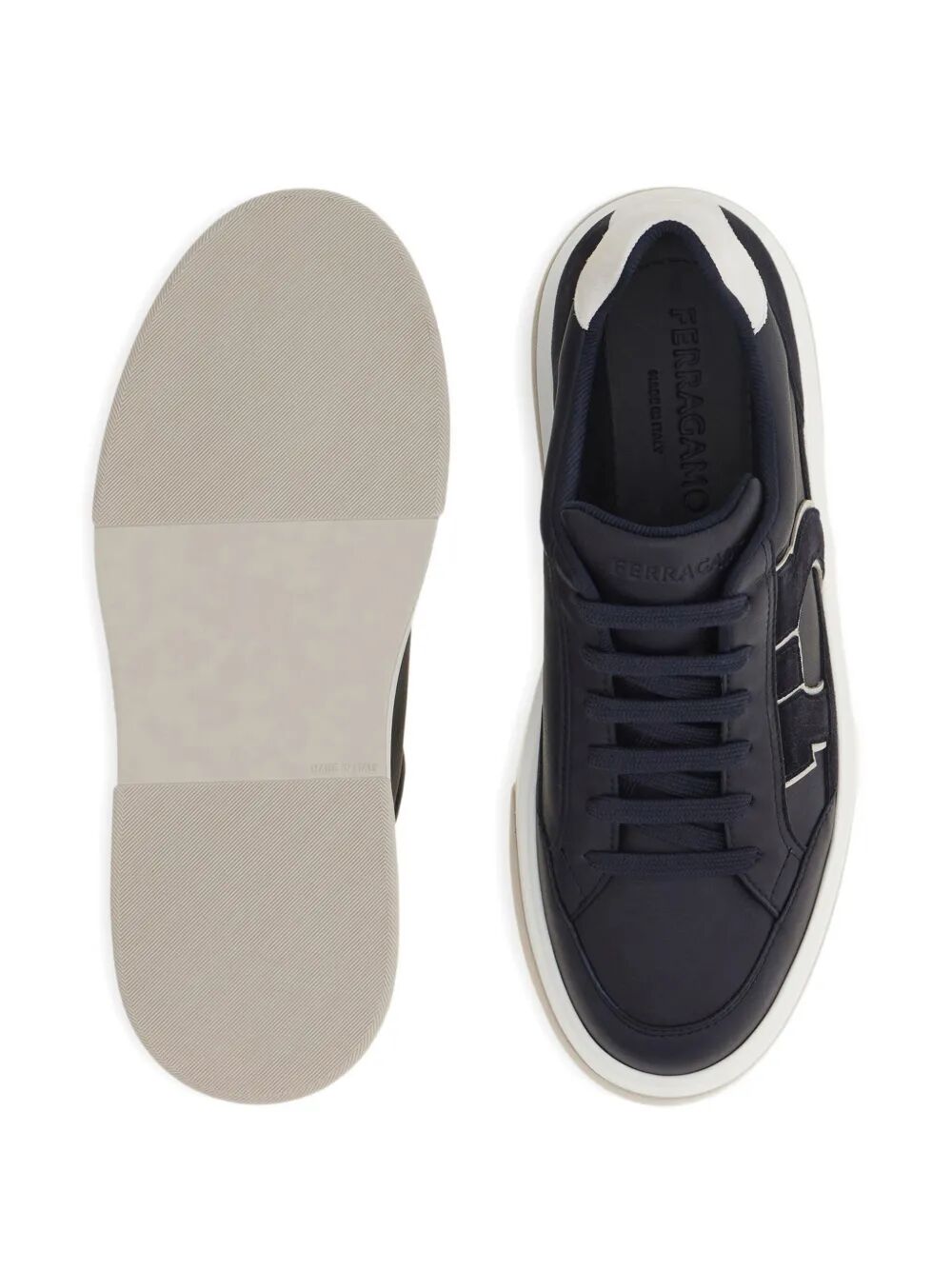 Ferragamo Leather Sneaker with Suede Details for Men
