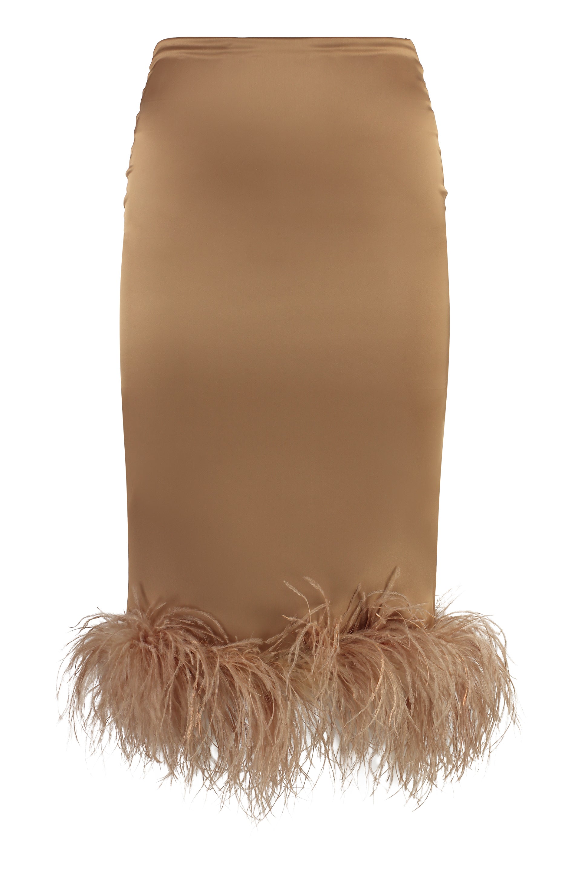 GIUSEPPE DI MORABITO Satin Mini Skirt with Feather Hemline