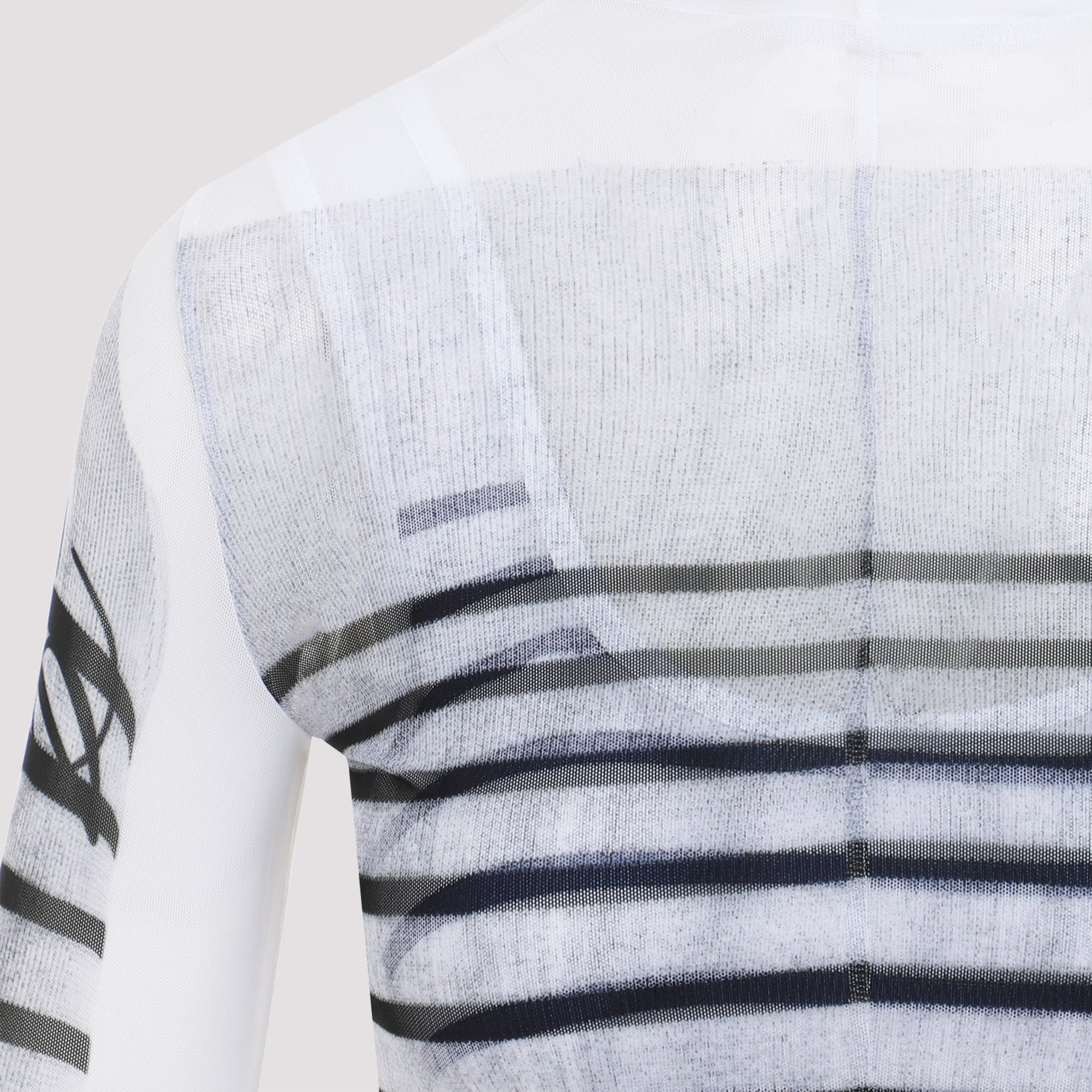 JEAN PAUL GAULTIER Spandex Mesh Printed Feathers Mariniere Top