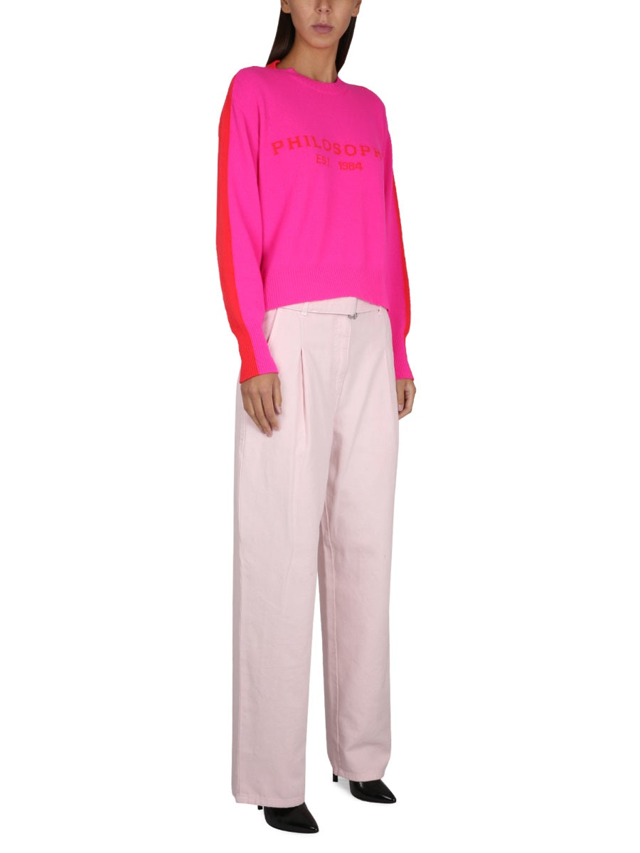 PHILOSOPHY DI LORENZO SERAFINI Denim Pants with Button and Belt Closure