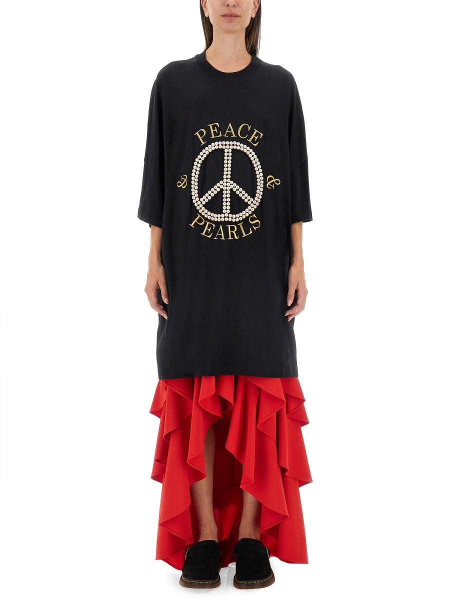 MOSCHINO COUTURE Oversize Cotton Dress with Peace & Pearls