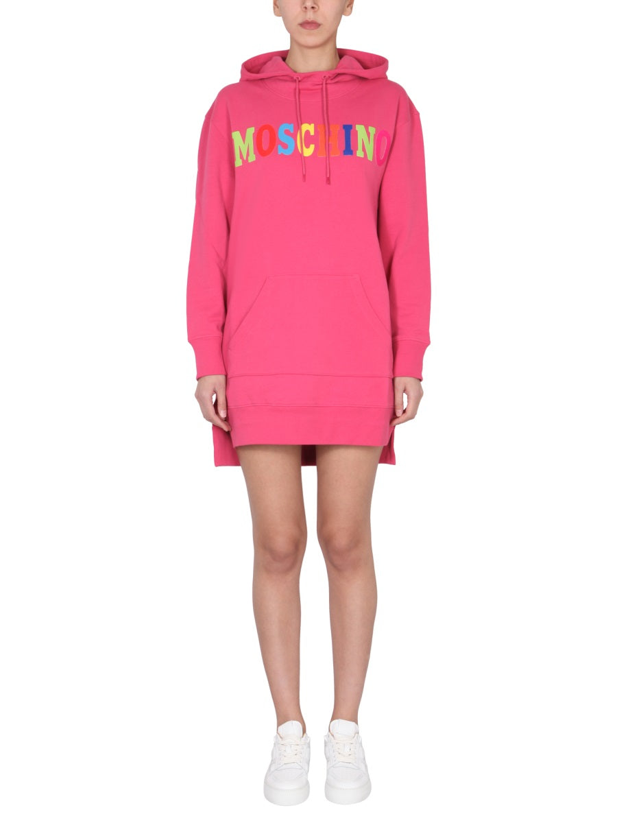 MOSCHINO COUTURE Mini Couture Dress with Multicolor Flocked Logo