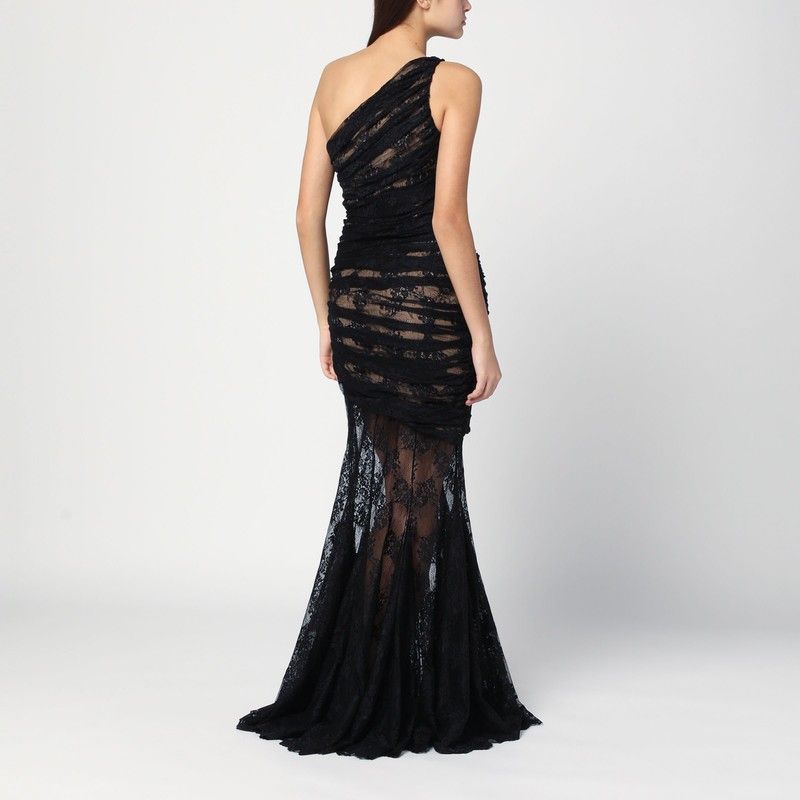 GIUSEPPE DI MORABITO Long Lace Semi-Transparent Dress with One-Shoulder Design
