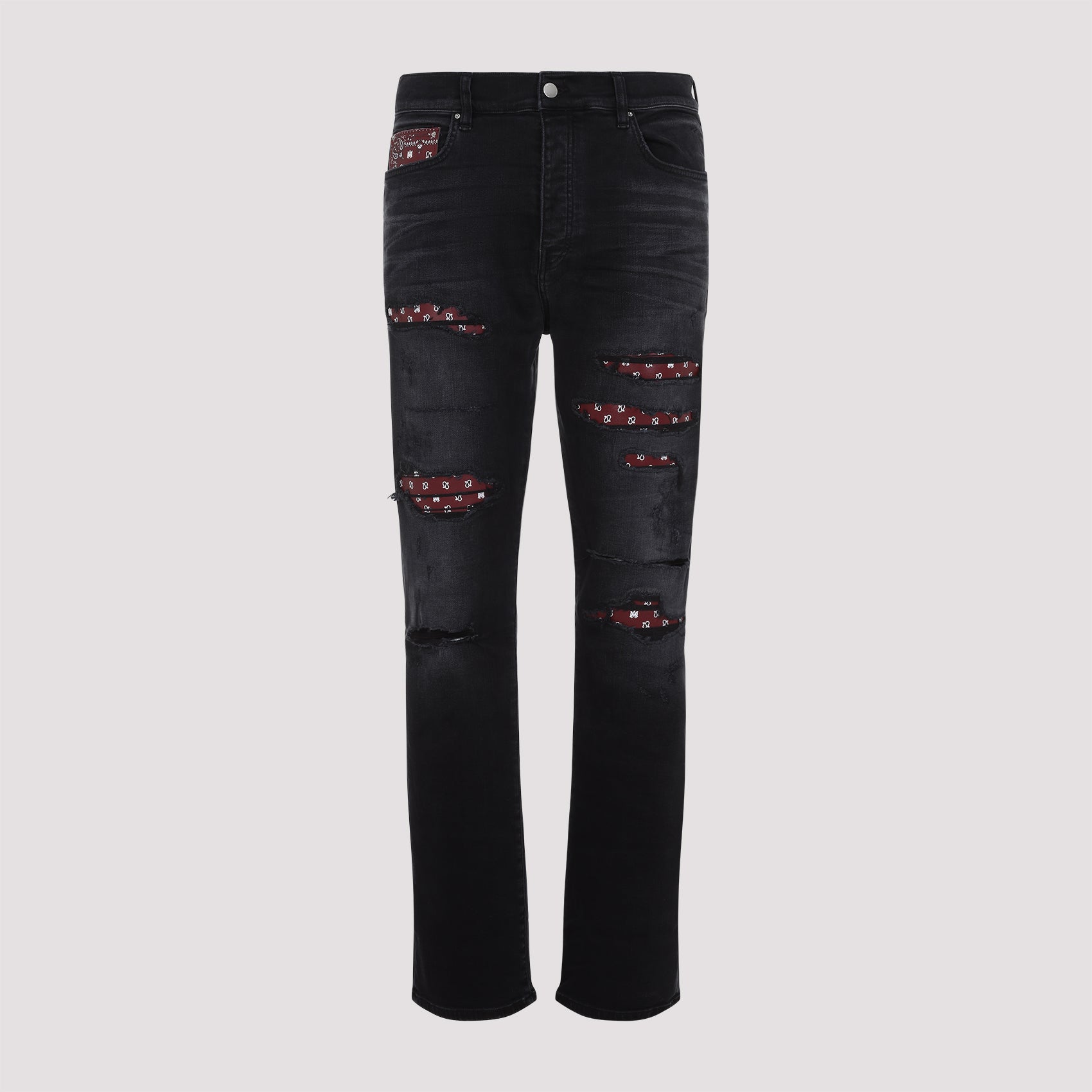 AMIRI Repaired Slim Jeans with Leather Bandana Detail