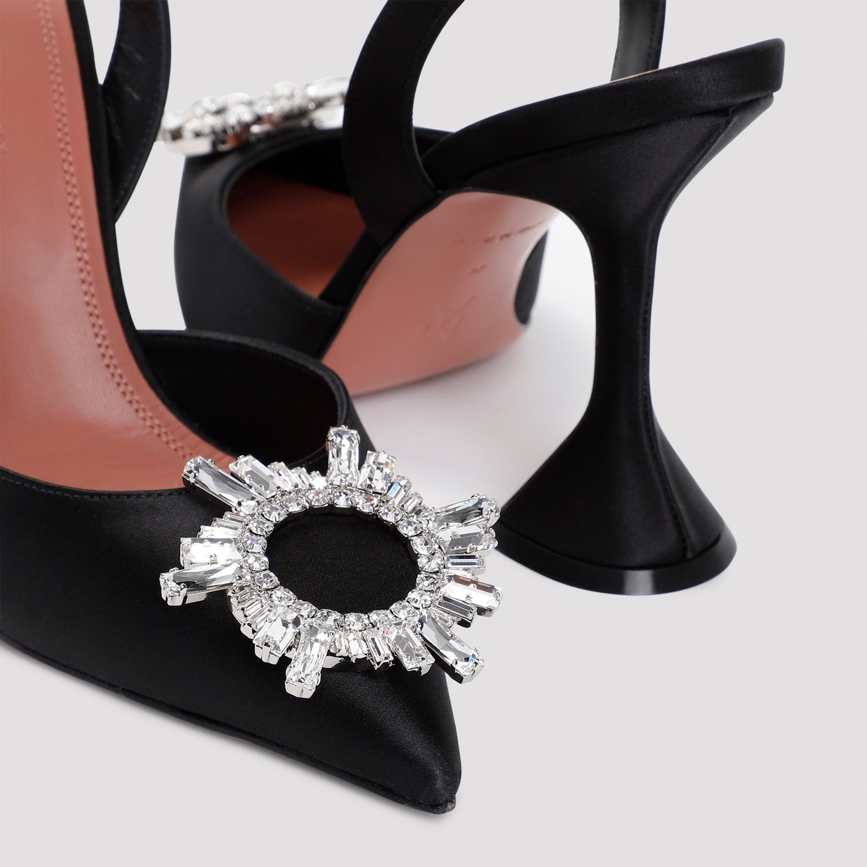 AMINA MUADDI Sling Satin Pumps with Crystal Accents - 9.5cm Heel Height