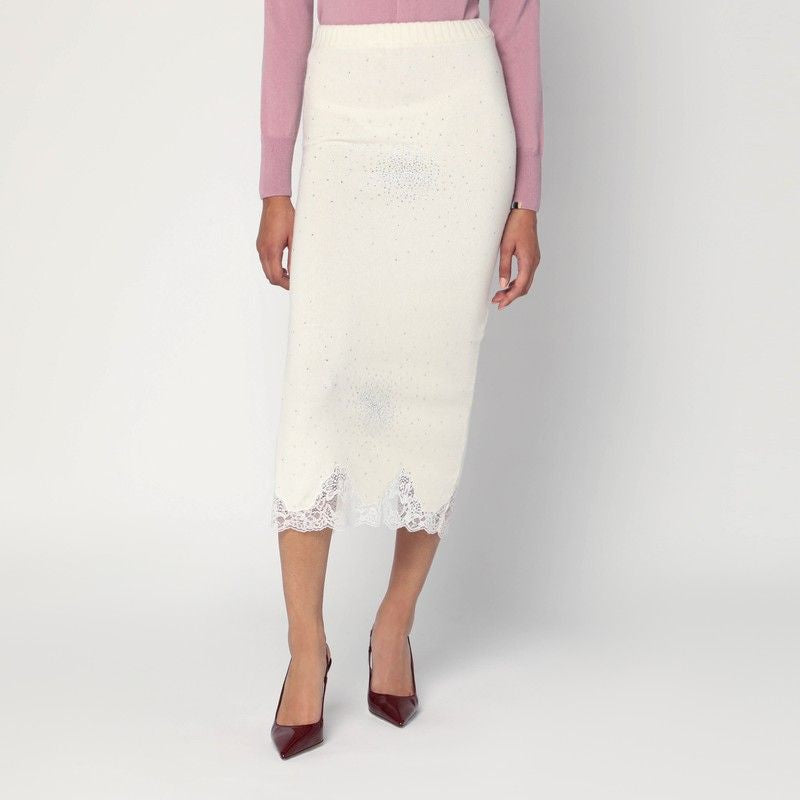GIUSEPPE DI MORABITO Mini Tube Skirt with Lace and Rhinestones